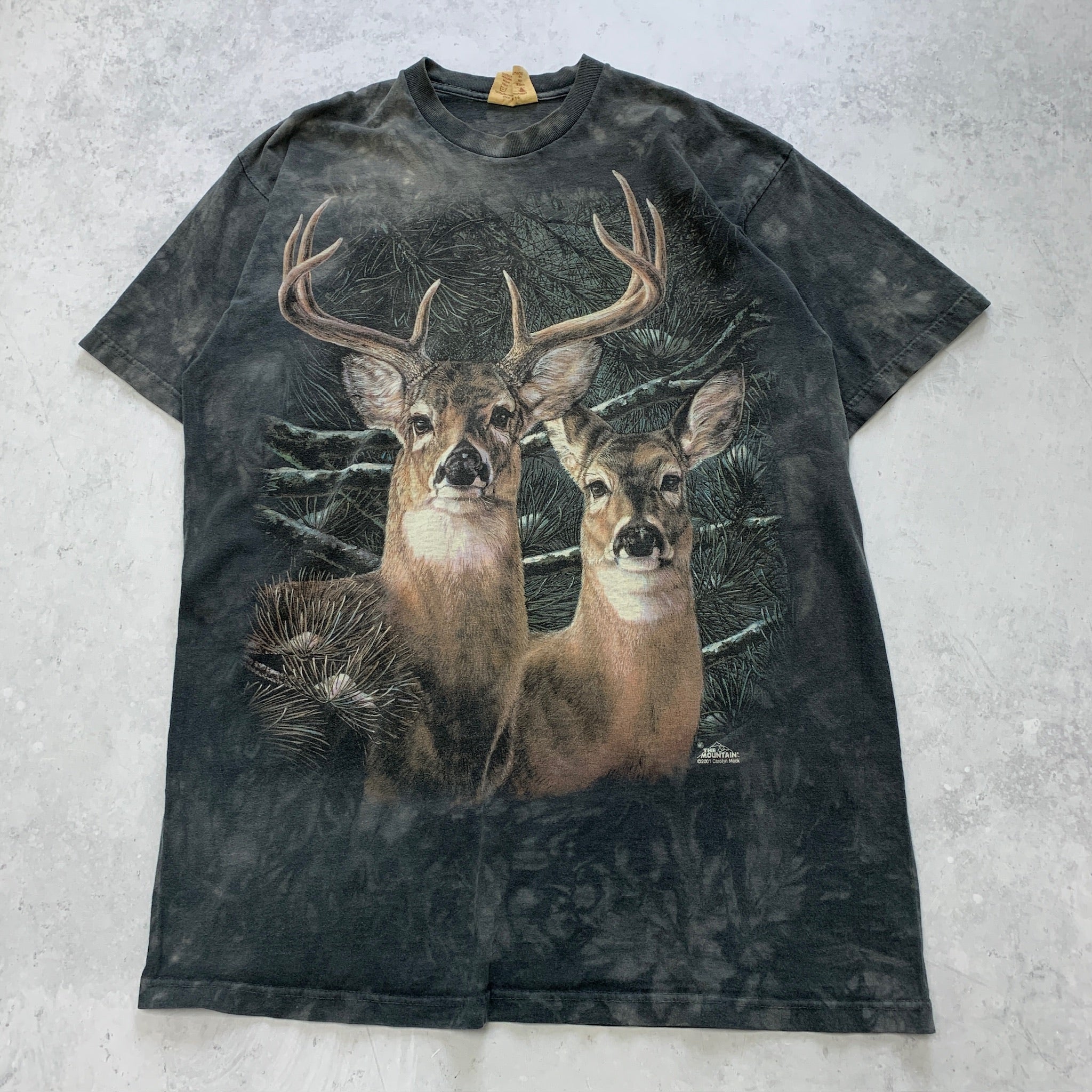 Vintage T Shirt Mens Large Grey Graphic Print 00s Deer The Mountain Nature