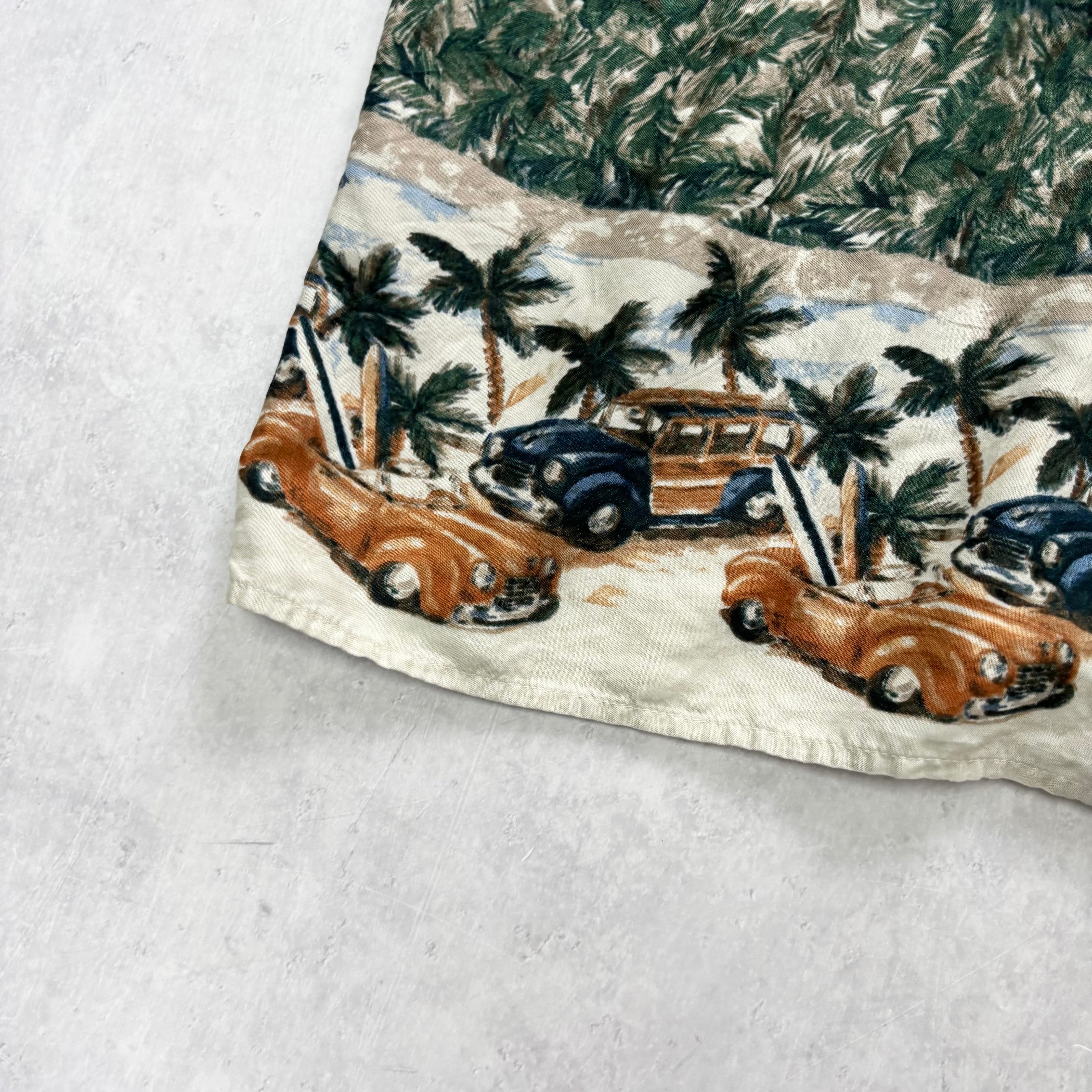 Vintage Hawaiian Shirt Mens Medium Green Floral Aloha Rayon (E)