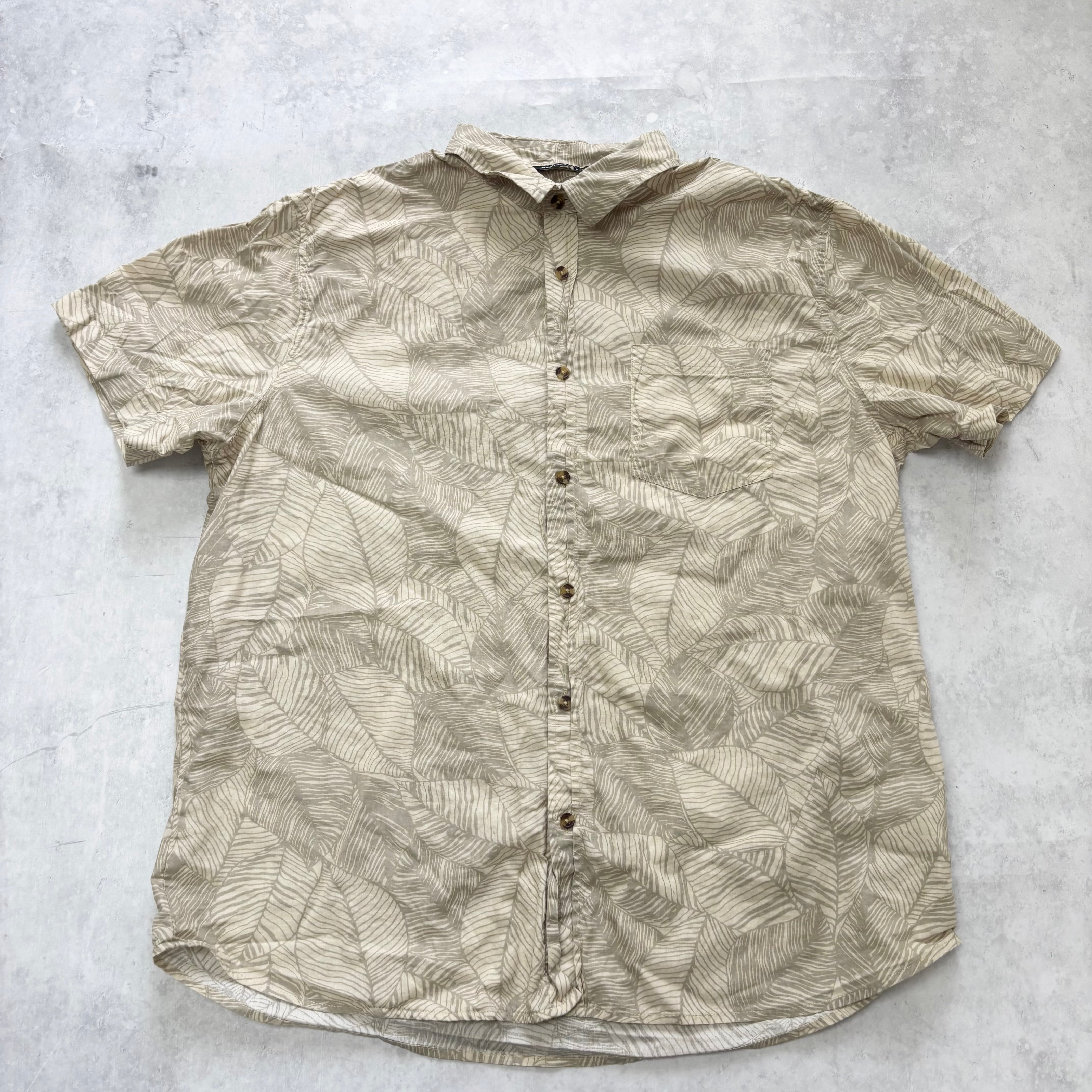 Hawaiian Shirt Mens Large Tan Floral Aloha Short Sleeve Cotton Regular Fit (E)