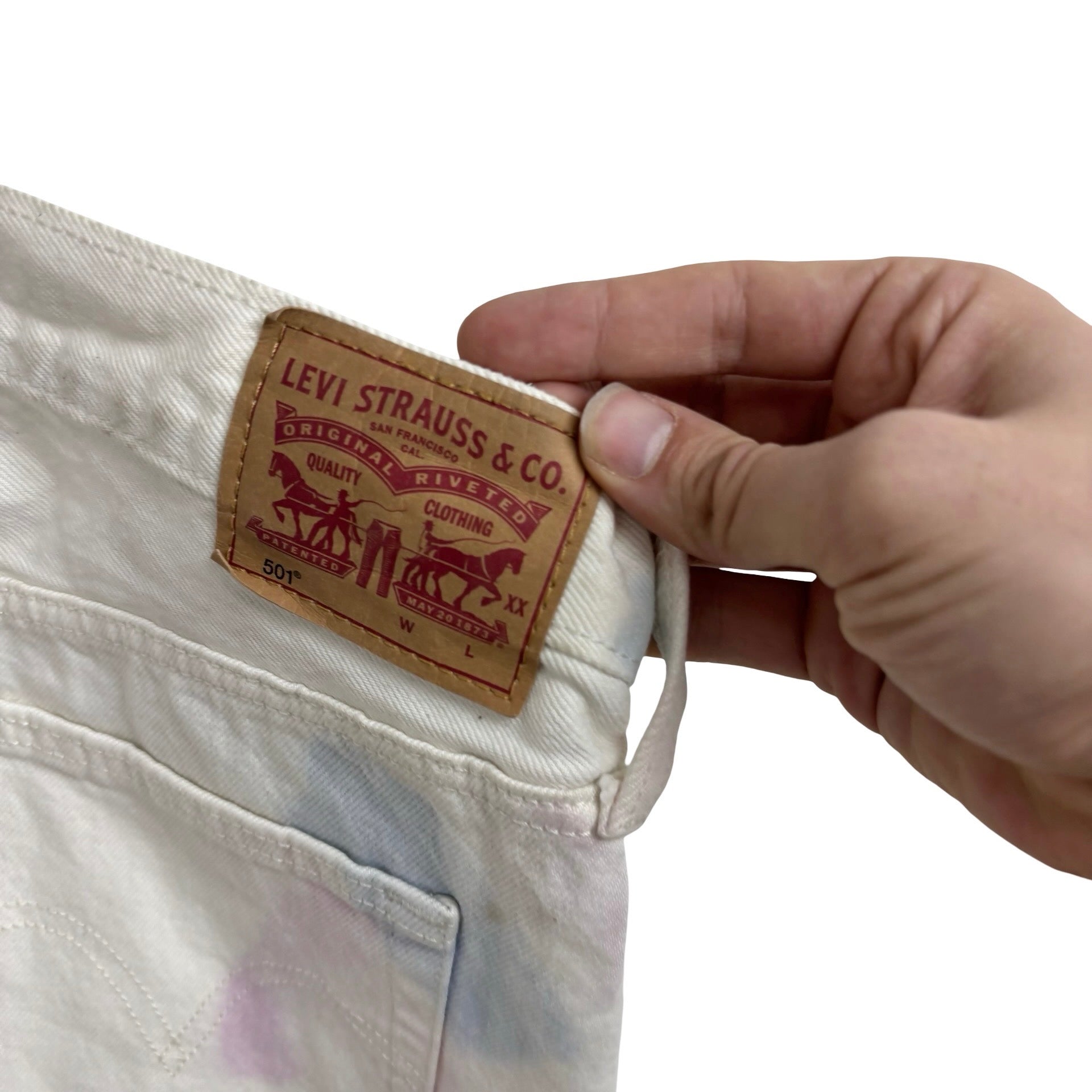 Levis 501 Jeans W32 L30 Mens White Regular Straight Fit Tie Die Denim (F)