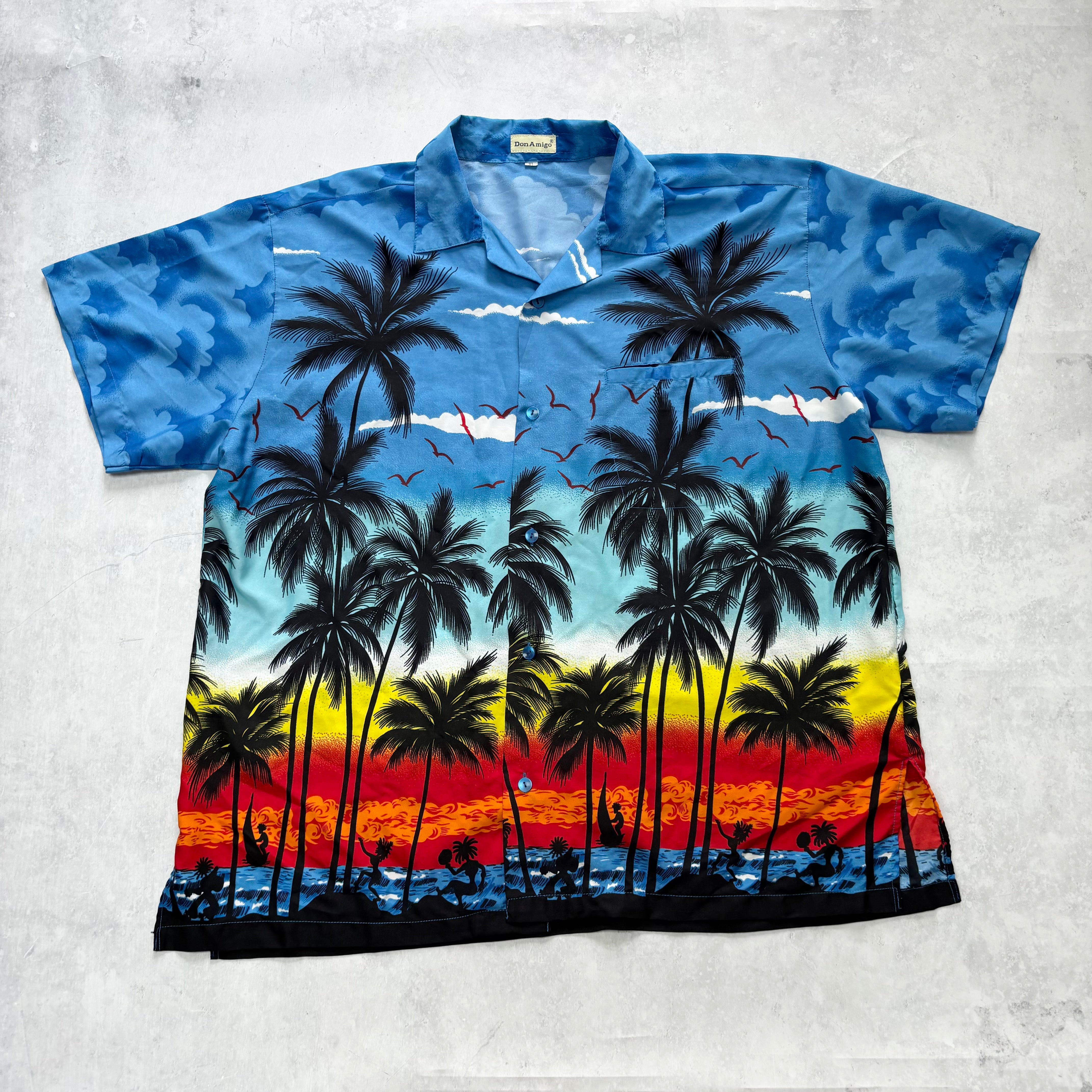 Hawaiian Shirt Mens XL Blue Floral Aloha Short Sleeve Polyester (E)