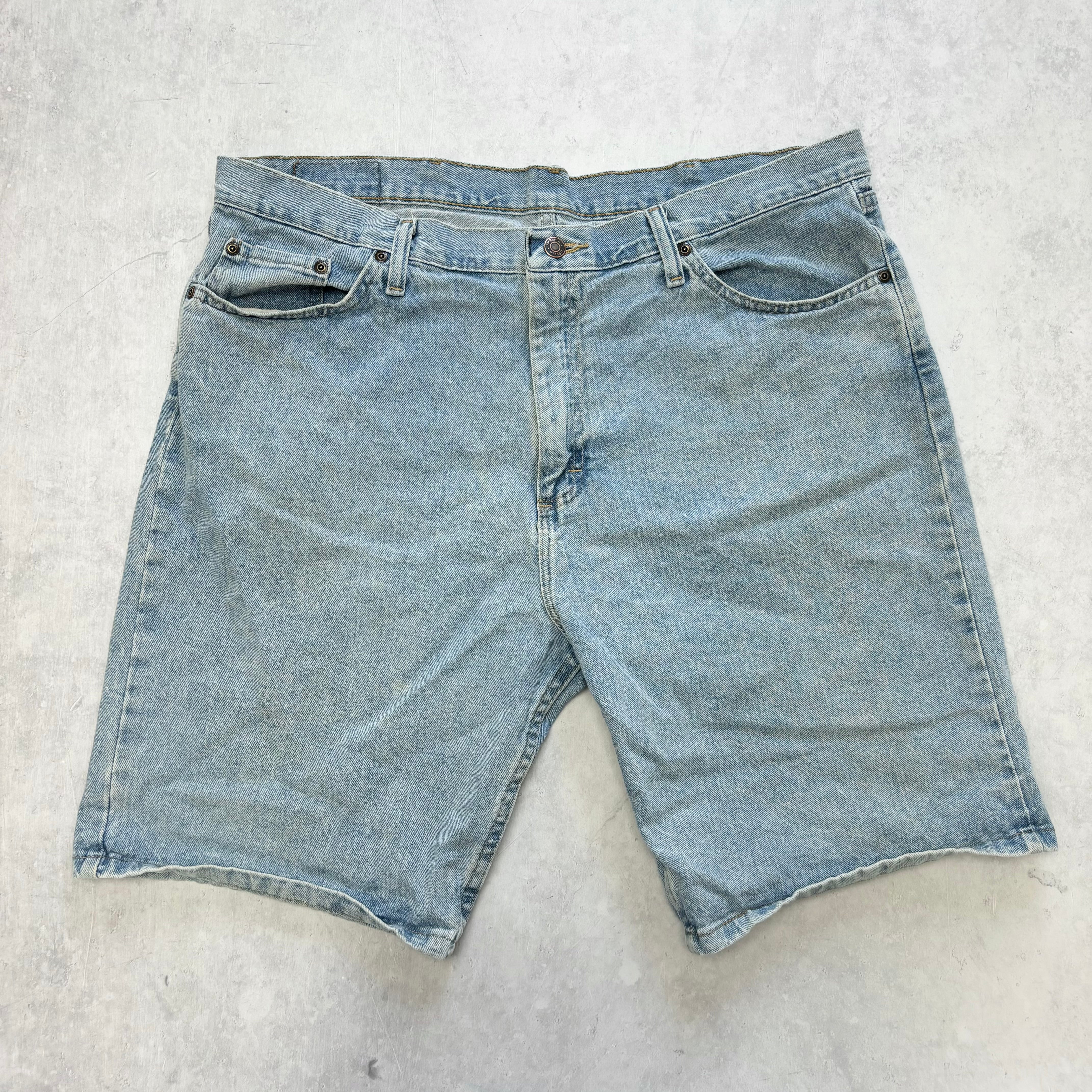 Vintage Wrangler Jorts W38 Mens Denim Shorts Light Blue Baggy Relaxed Fit