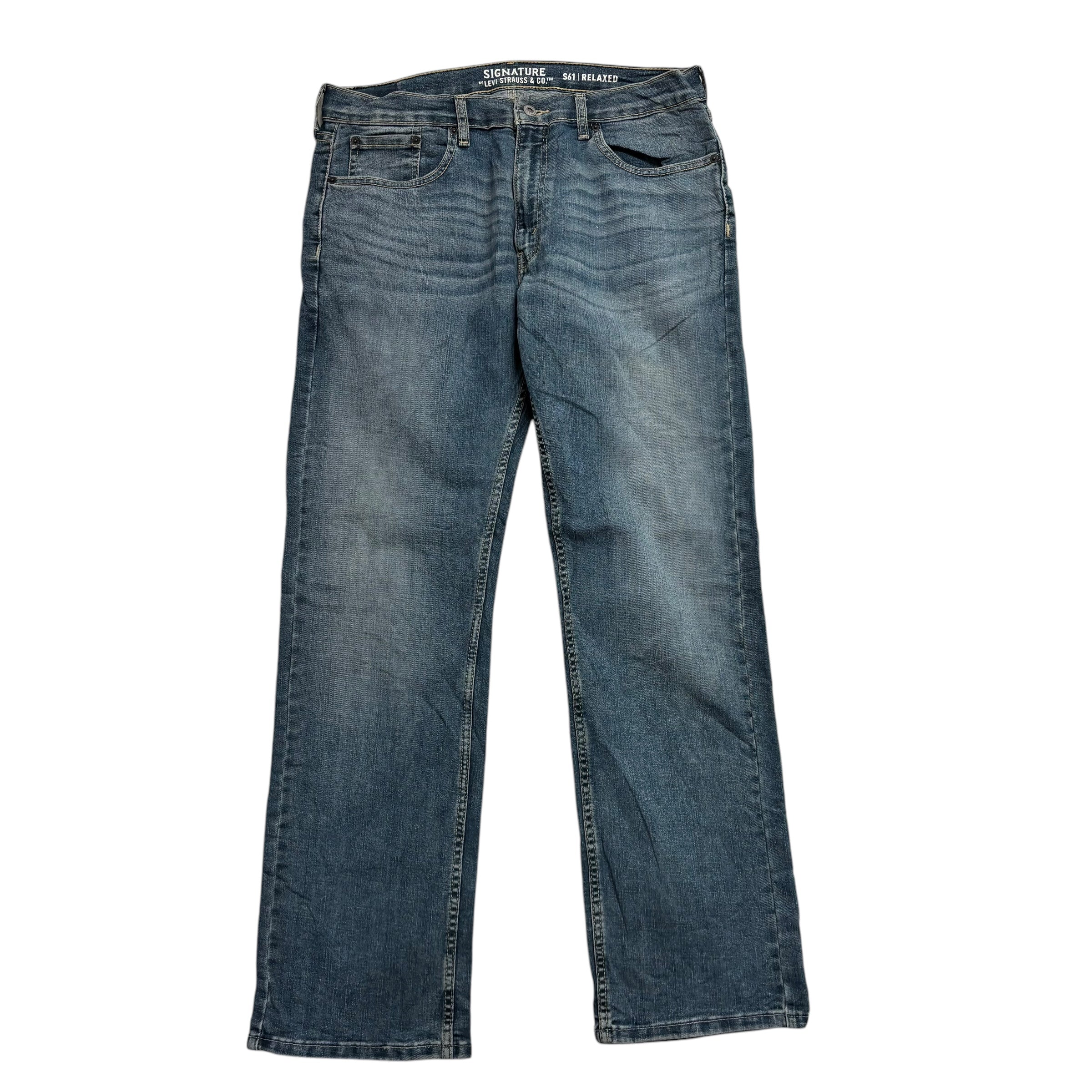 Levis Signature Jeans W36 L34 Mens Mid Blue Relaxed Straight Stretch Denim (E)