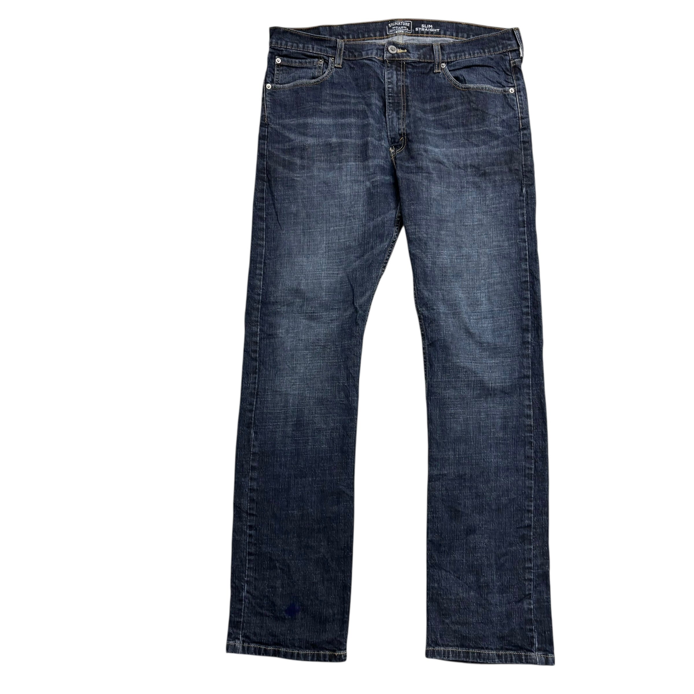 Levis Signature Jeans W38 L34 Mens Dark Blue Slim Straight Fit Stretch Denim (E)