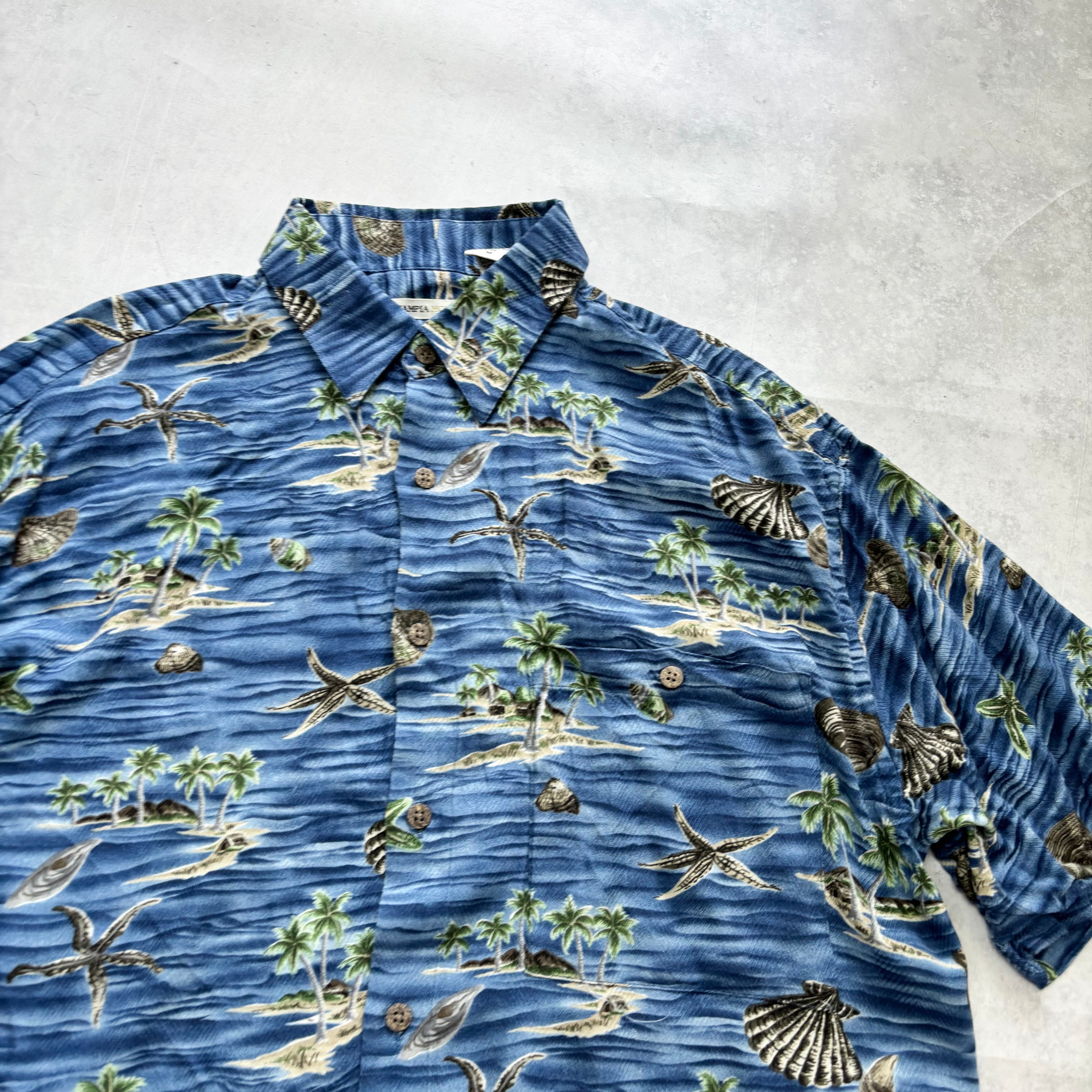 Vintage Hawaiian Shirt Mens Medium Blue Floral Aloha Short Sleeve Rayon (E)