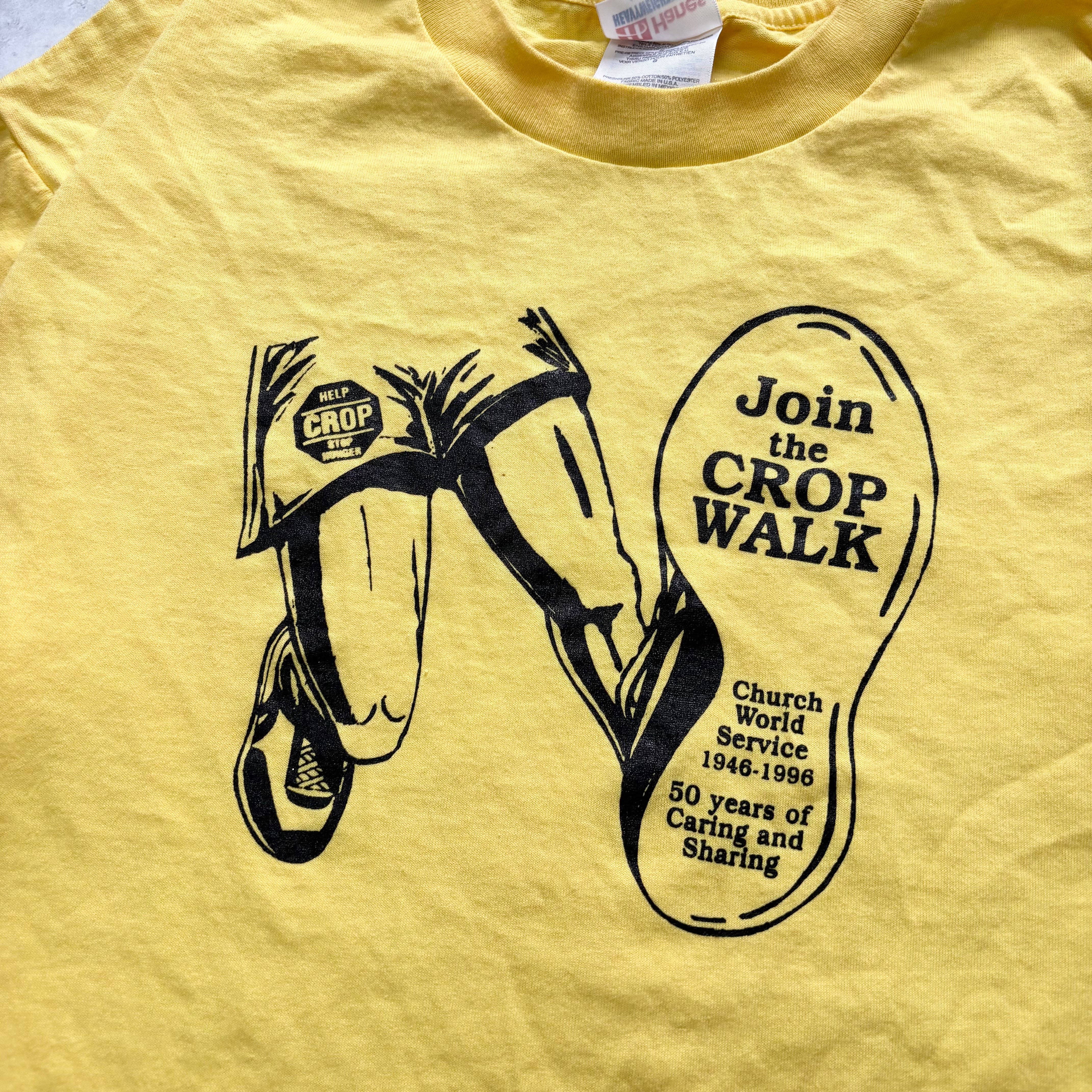 Vintage T Shirt Mens Large Yellow Single Stitch Graphic Print 90s USA Walk (E)