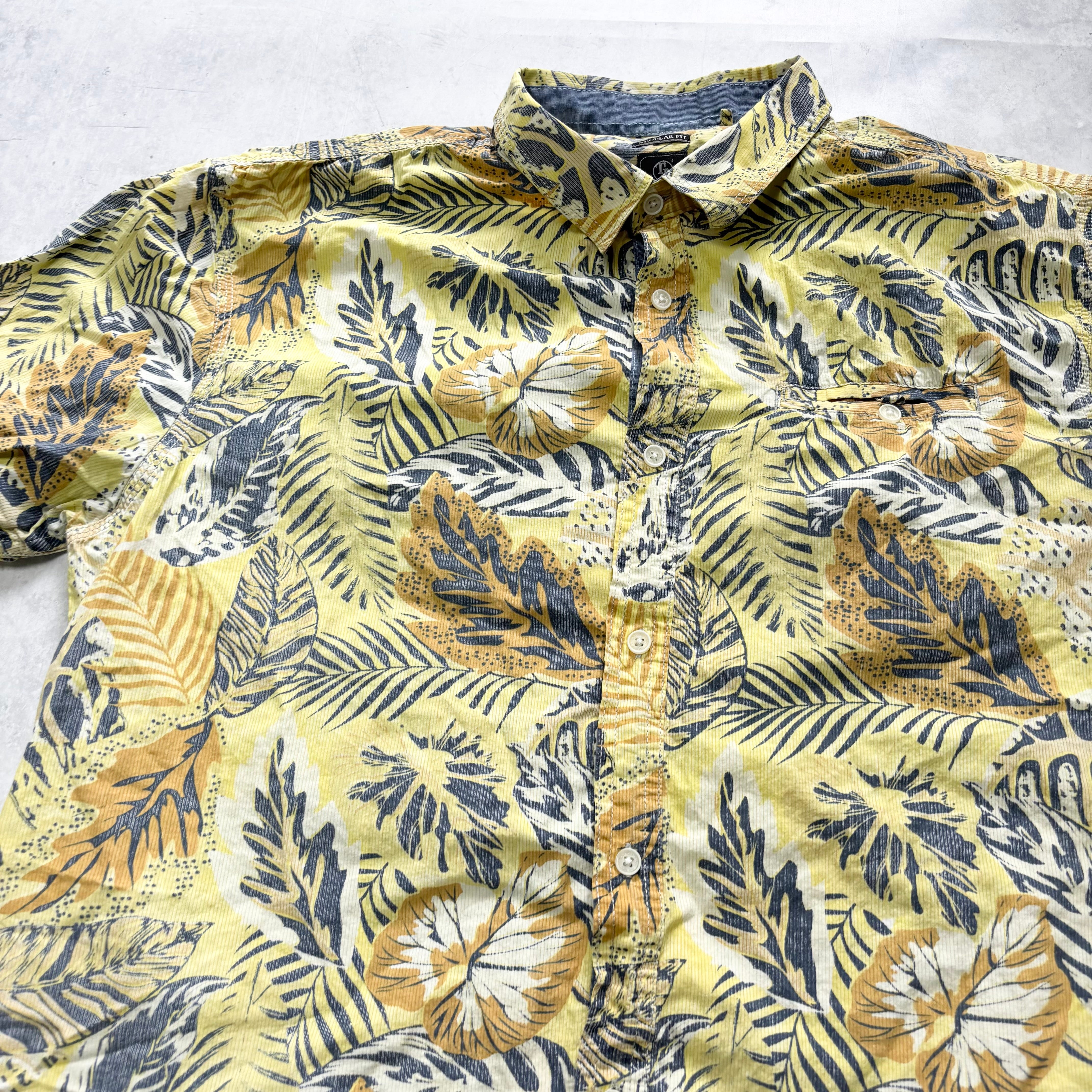 Hawaiian Shirt Mens XXL Yellow Floral Aloha Short Sleeve Cotton (E)