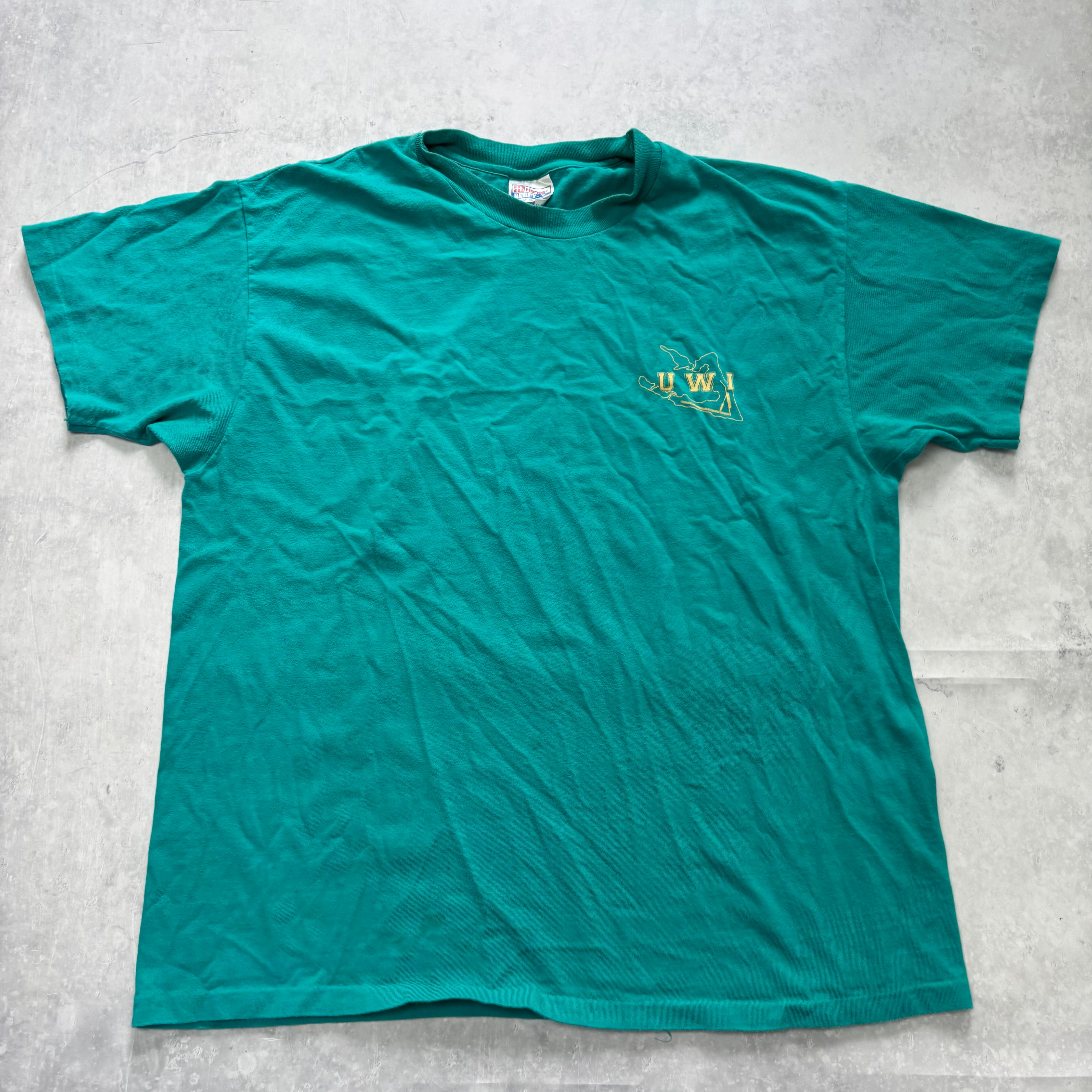 Vintage T Shirt Mens XL Blue Teal Single Stitch Graphic Print 90s College