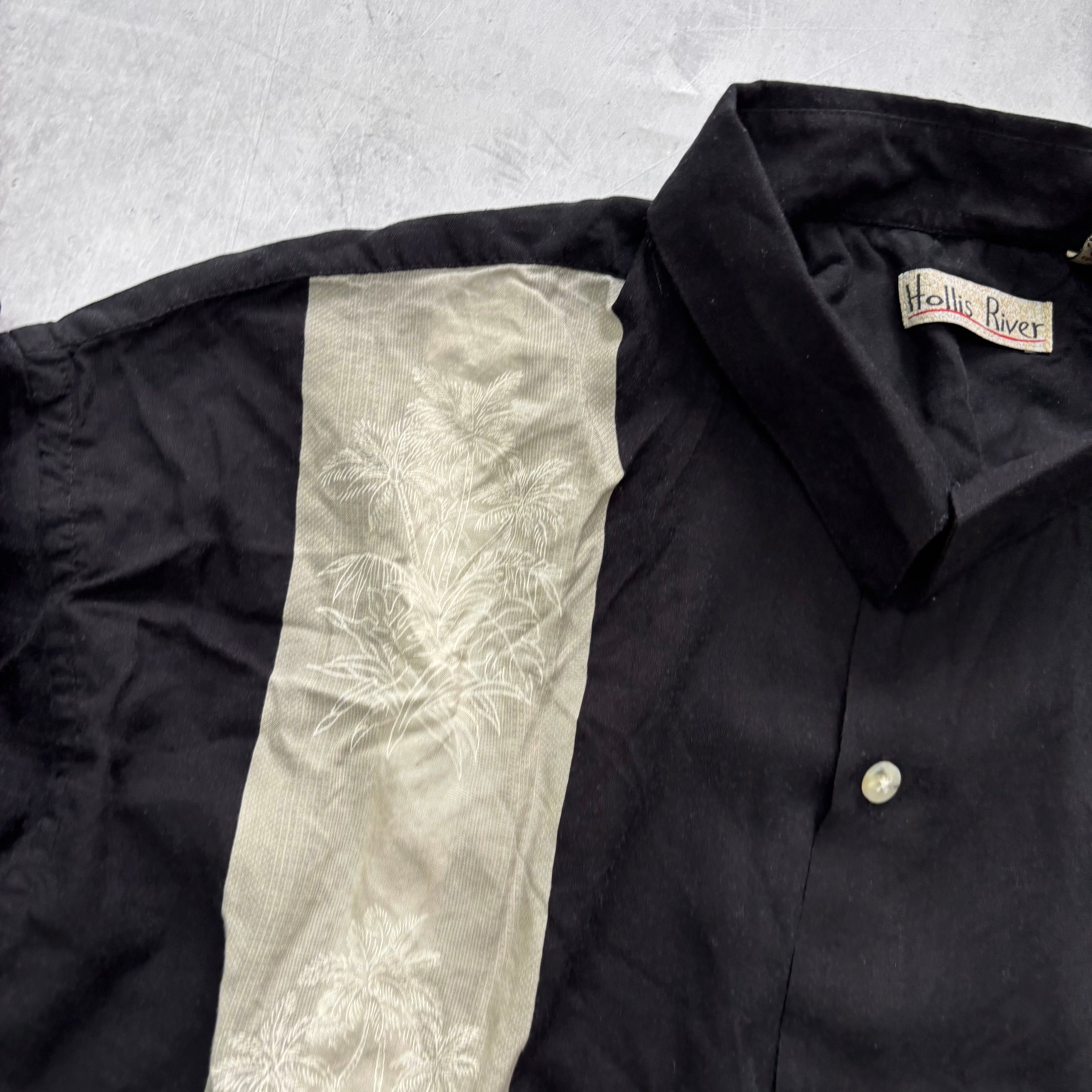 Vintage Hawaiian Shirt Mens XL Black Floral Aloha Short Sleeve Rayon (E)