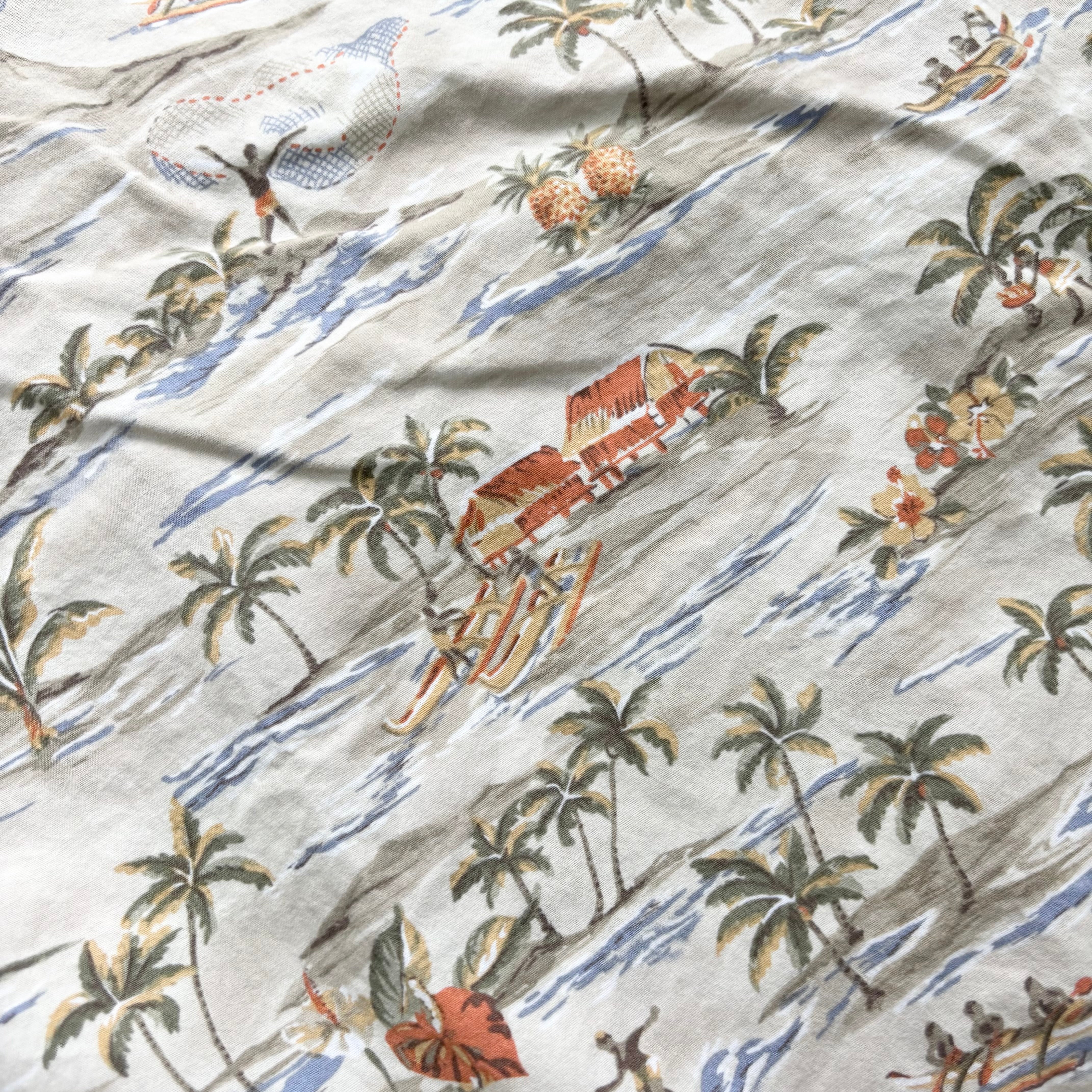 Vintage Hawaiian Shirt Mens XXL Beige Floral Aloha Short Sleeve Cotton (E)