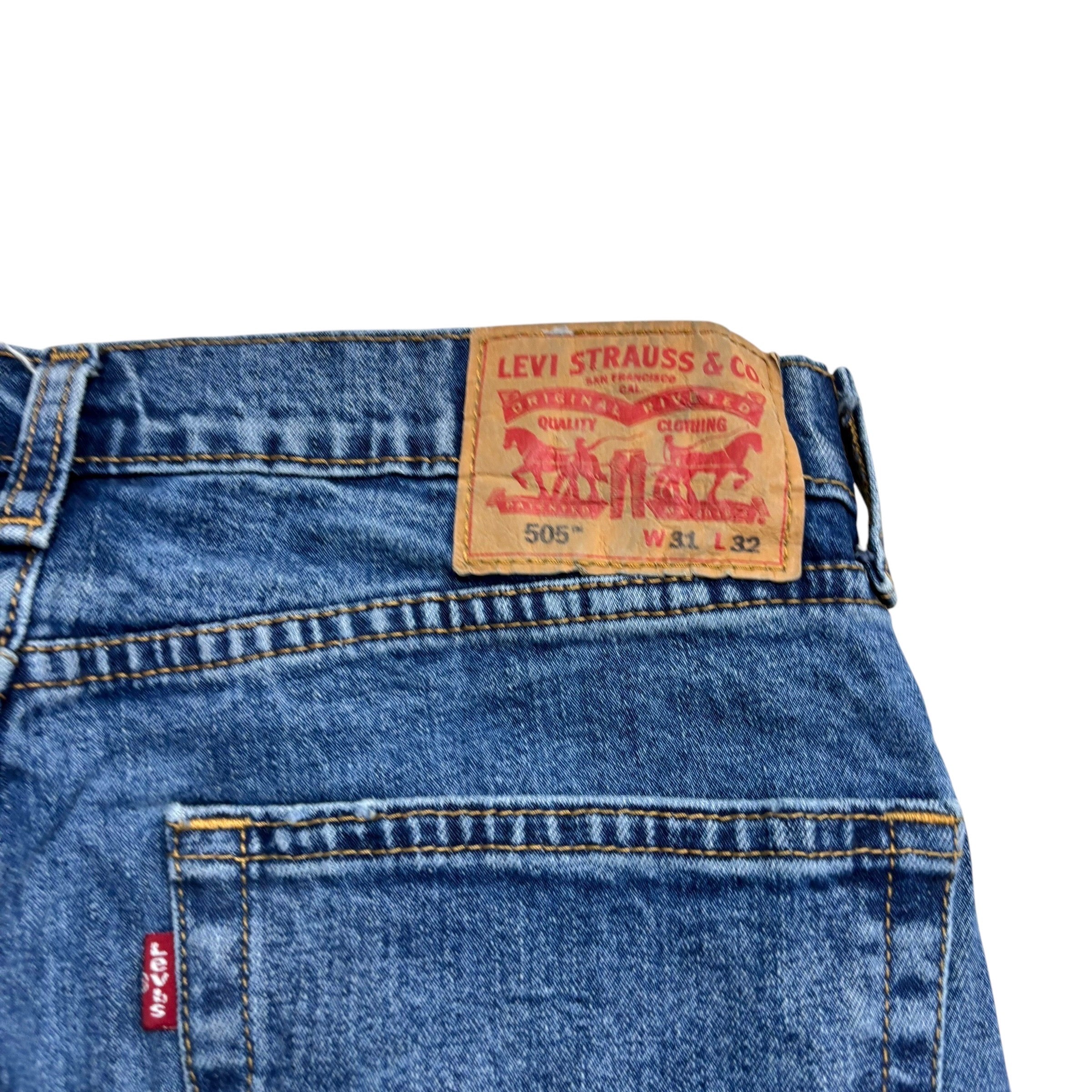 Levis 505 Jeans W30 L32 Mens Mid Blue Regular Straight Fit Stretch Denim (E)