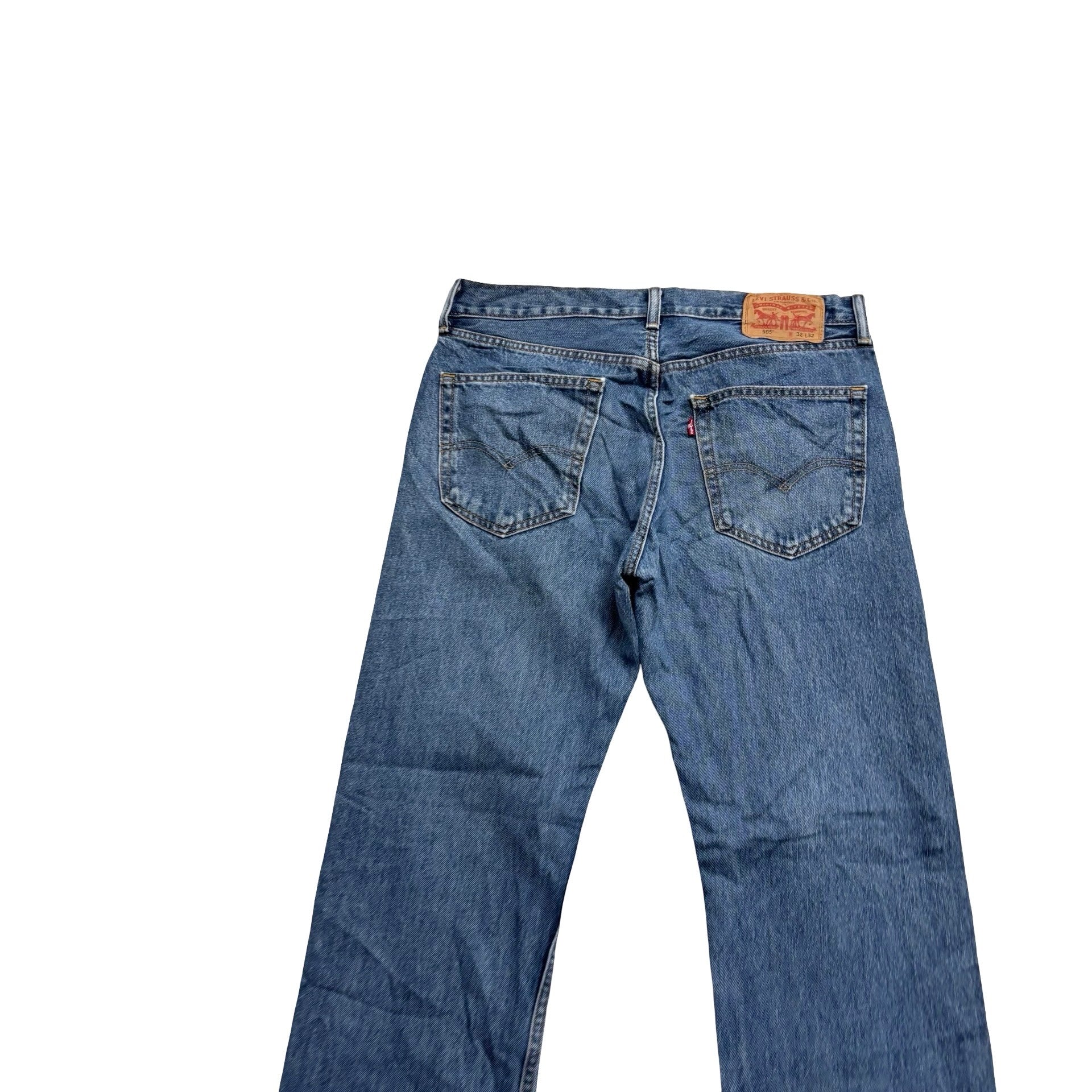 Levis 505 Jeans W32 L32 Mens Mid Blue Regular Straight Fit Denim (E)