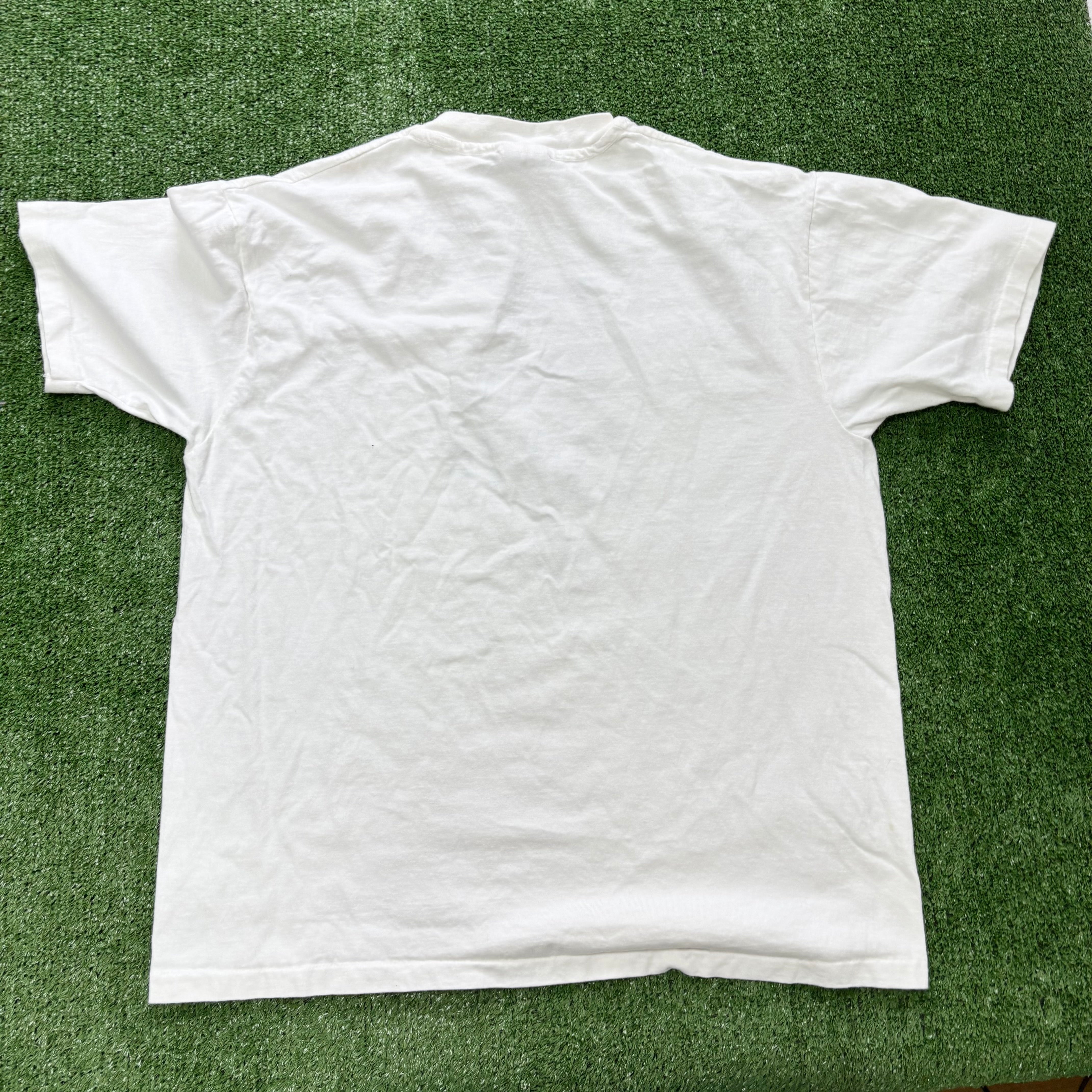 Vintage T Shirt Mens Large White Single Stitch Graphic Print 1989