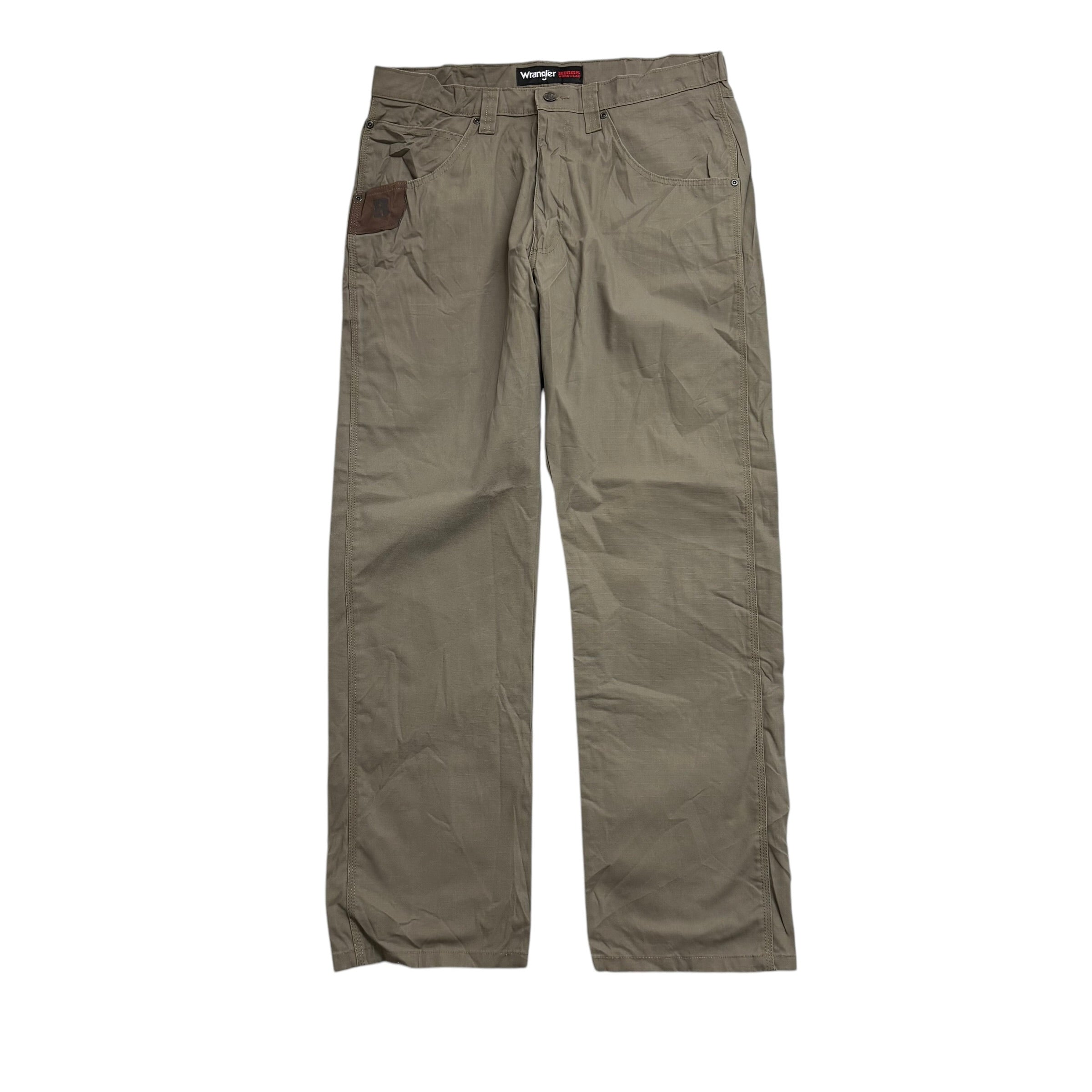 Wrangler Carpenter Pants W35 L32 Mens Khaki Green Relaxed Straight Fit Trousers