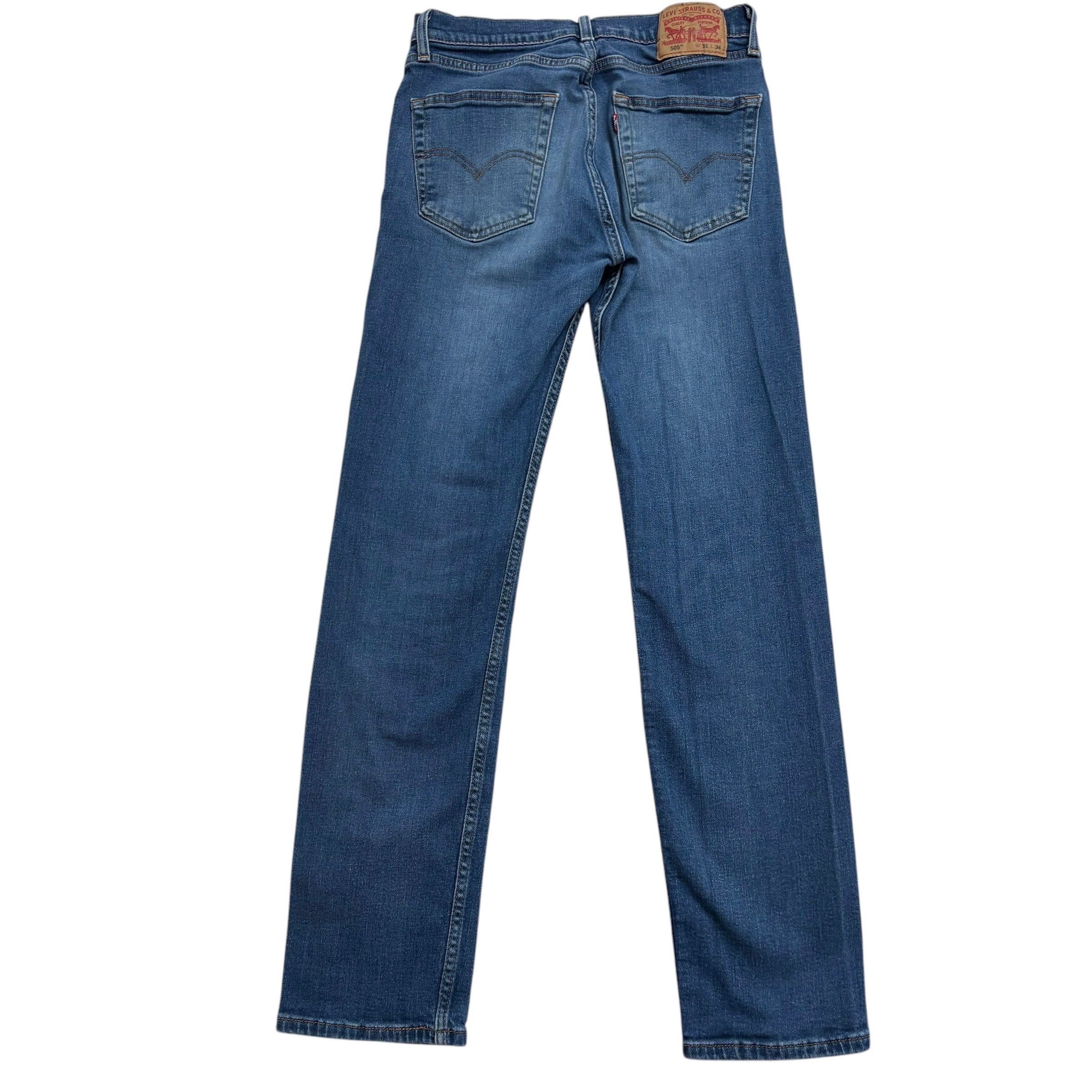 Levis 505 Jeans W30 L33 Mens Mid Blue Regular Straight Fit Stretch Denim