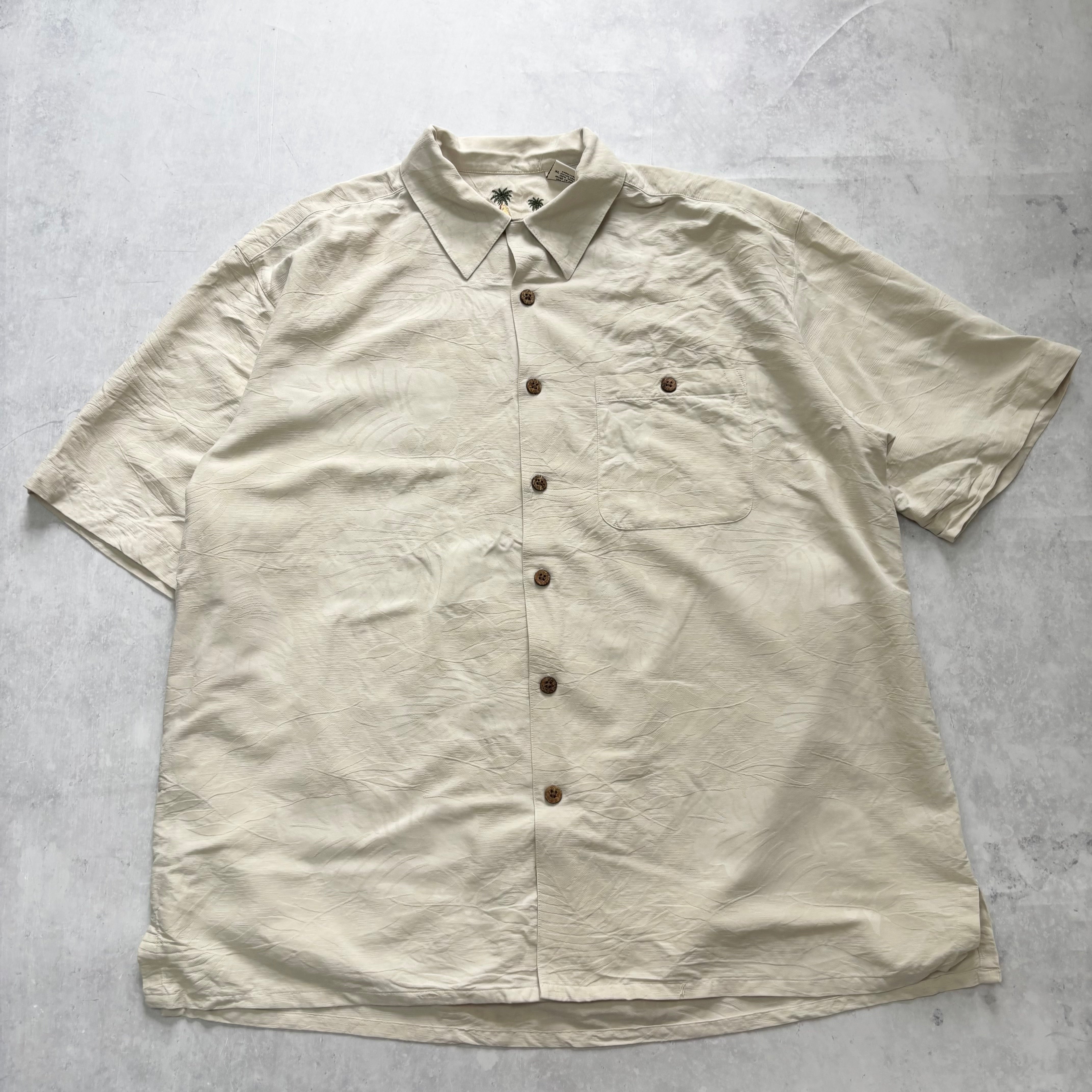 Vintage Hawaiian Shirt Mens XL Cream Silk Floral Aloha Short Sleeve (E)