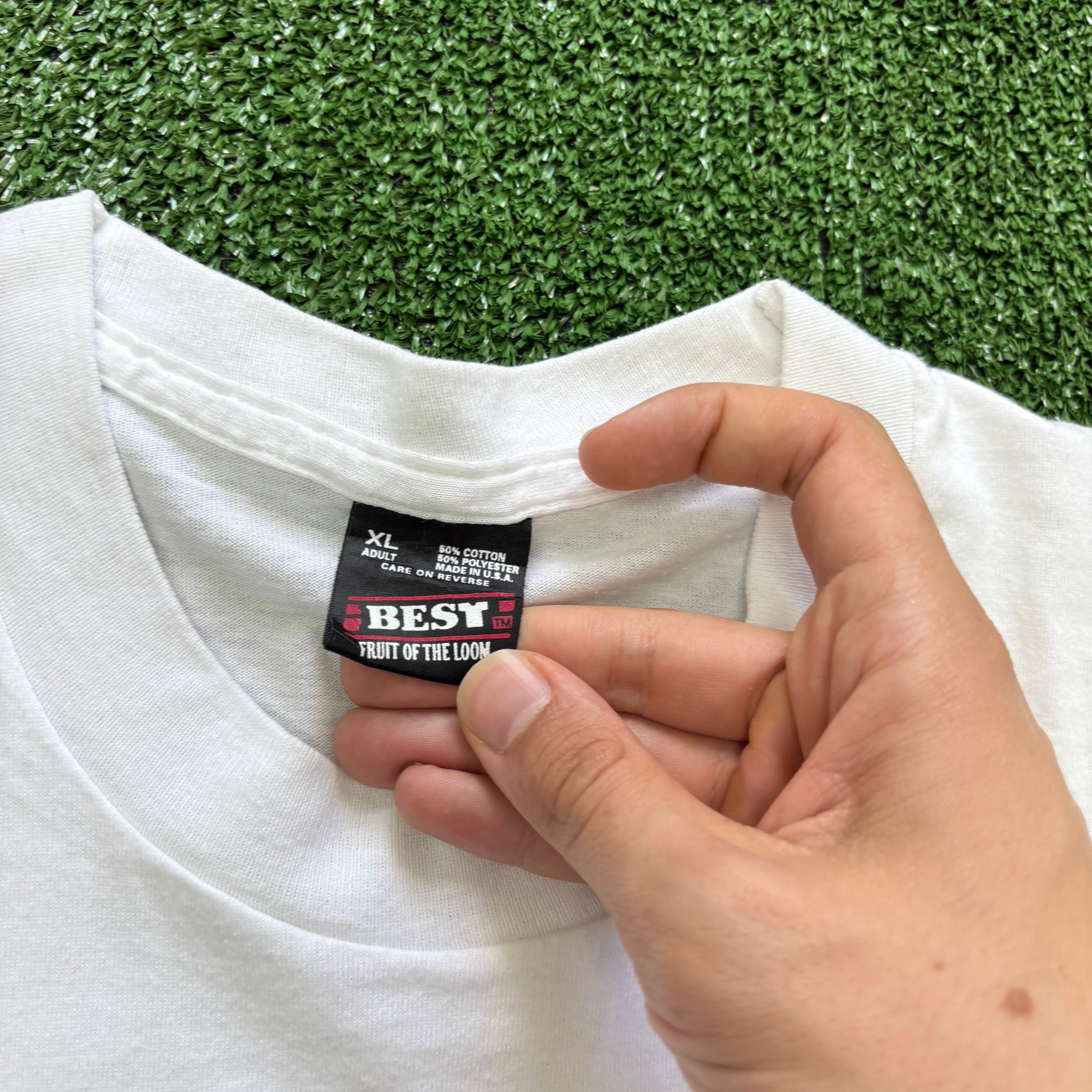 Vintage T Shirt Mens XL White Single Stitch Graphic Print 90s Running