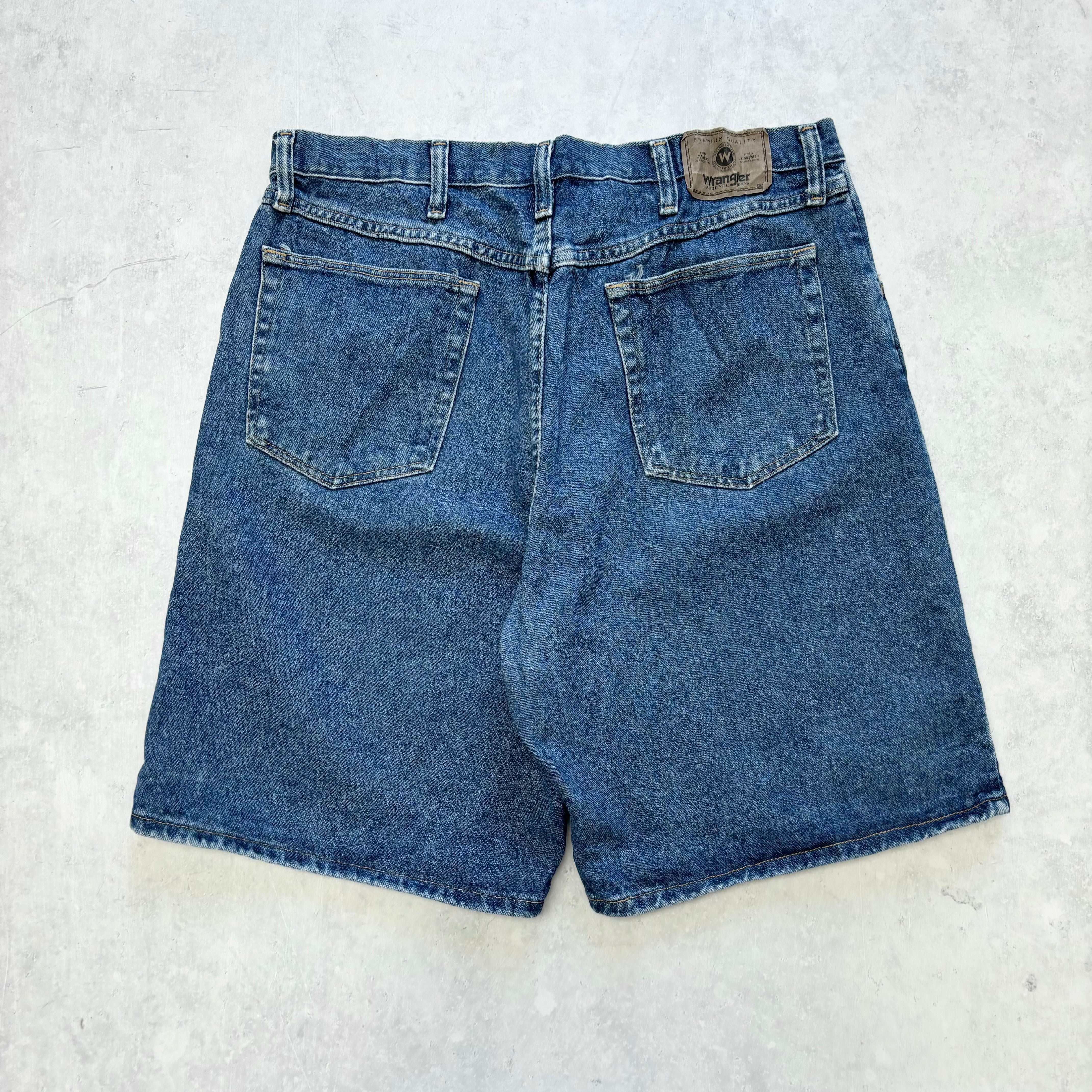 Vintage Wrangler Jorts W36 Mens Denim Shorts Mid Blue Baggy Relaxed Fit