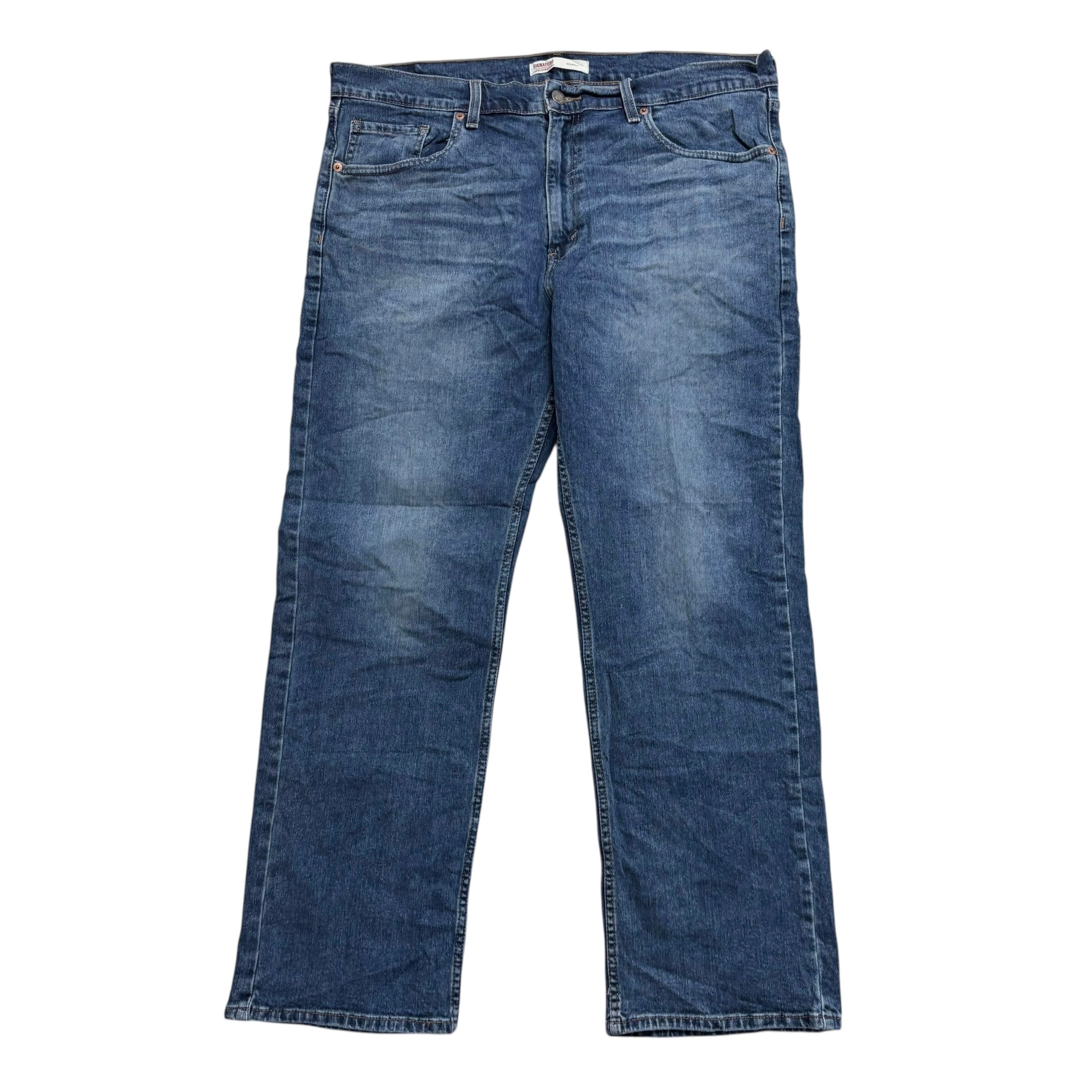 Levis Signature Jeans W36 L30 Mens Mid Blue Relaxed Straight Fit Stretch (E)