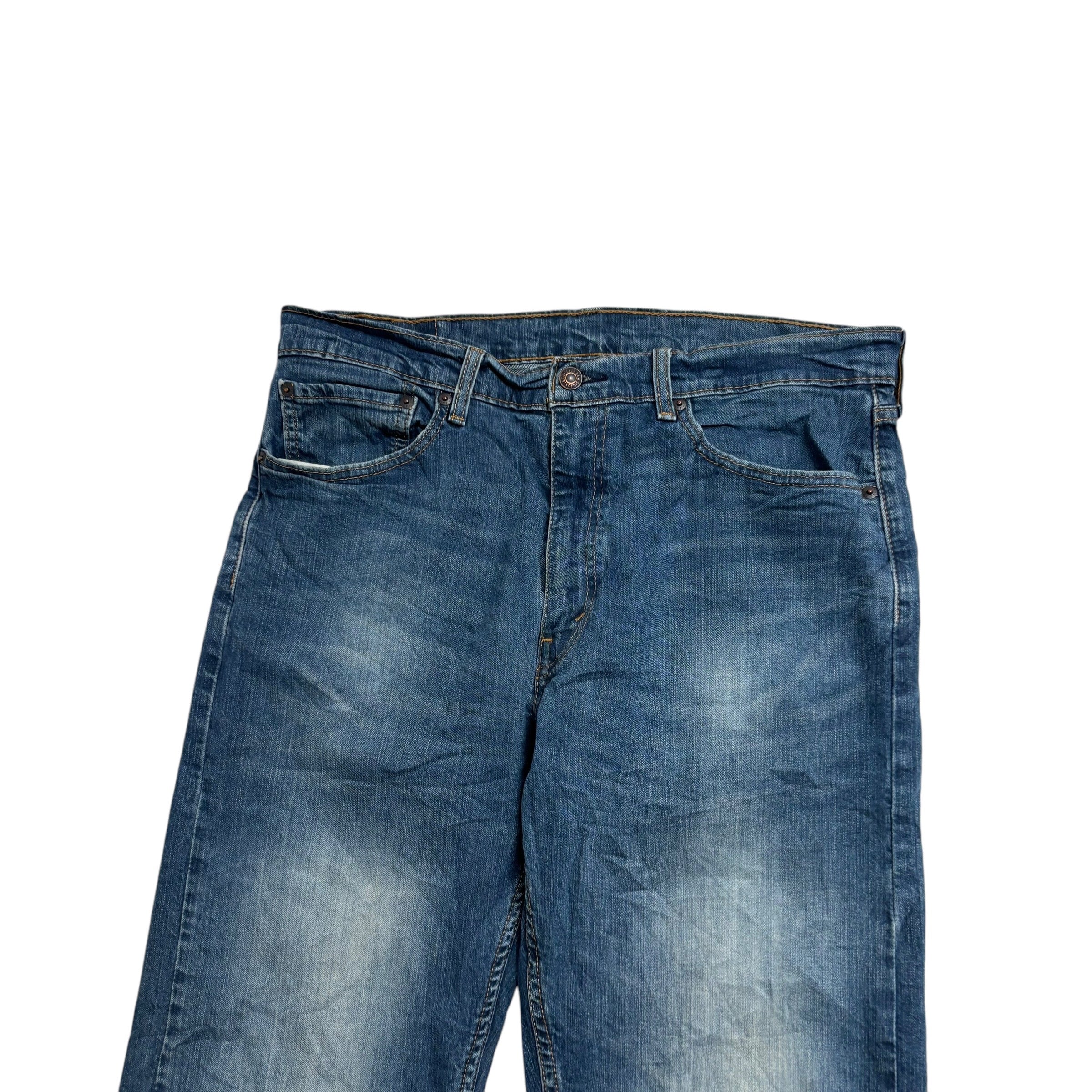 Levis 505 Jeans W36 L32 Mens Dark Blue Regular Straight Fit Stretch Denim (E)