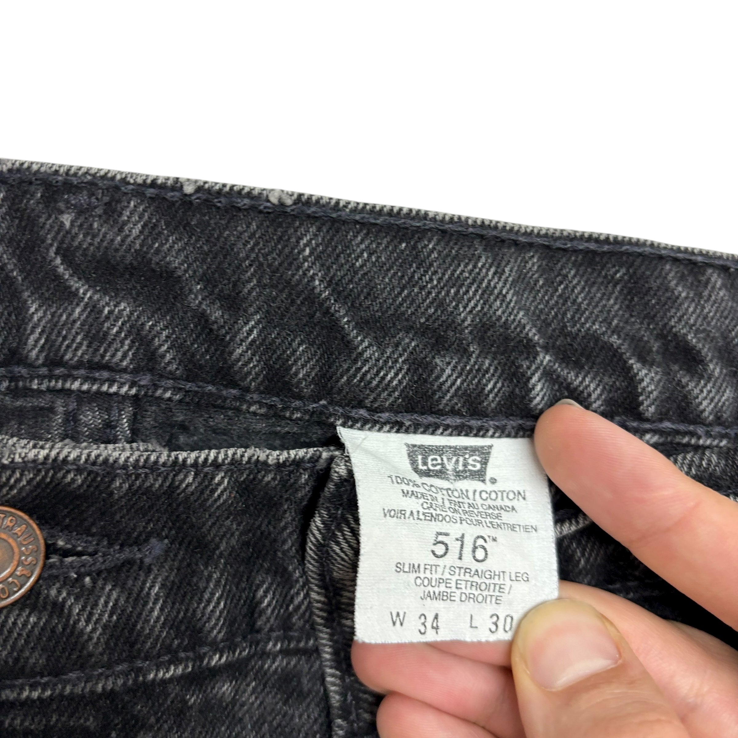 Levis 516 Jeans W34 L30 Mens Black Slim Straight Fit Vintage Denim