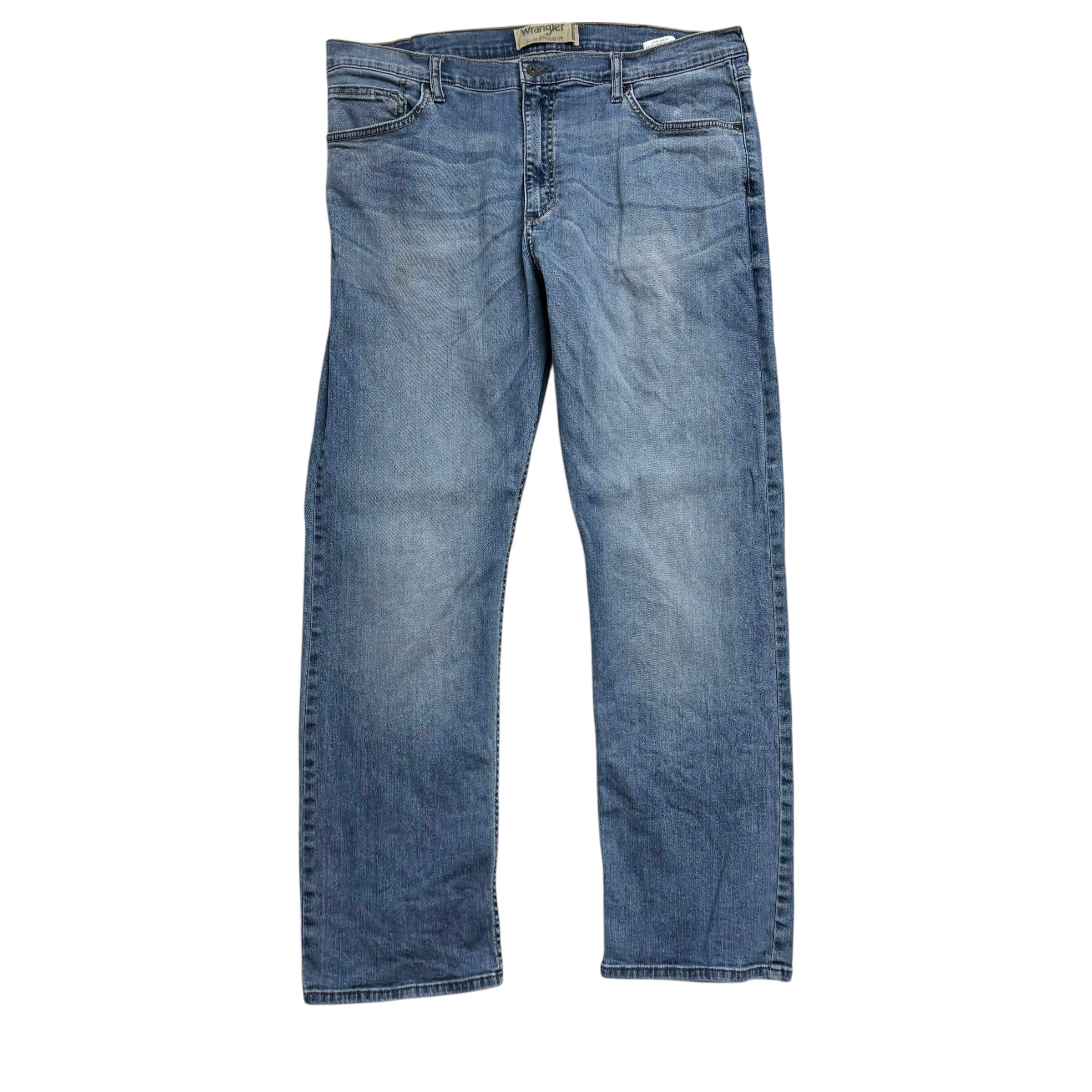 Wrangler Jeans W38 L30 Mens Mid Blue Slim Straight Fit Stretch Denim (F)