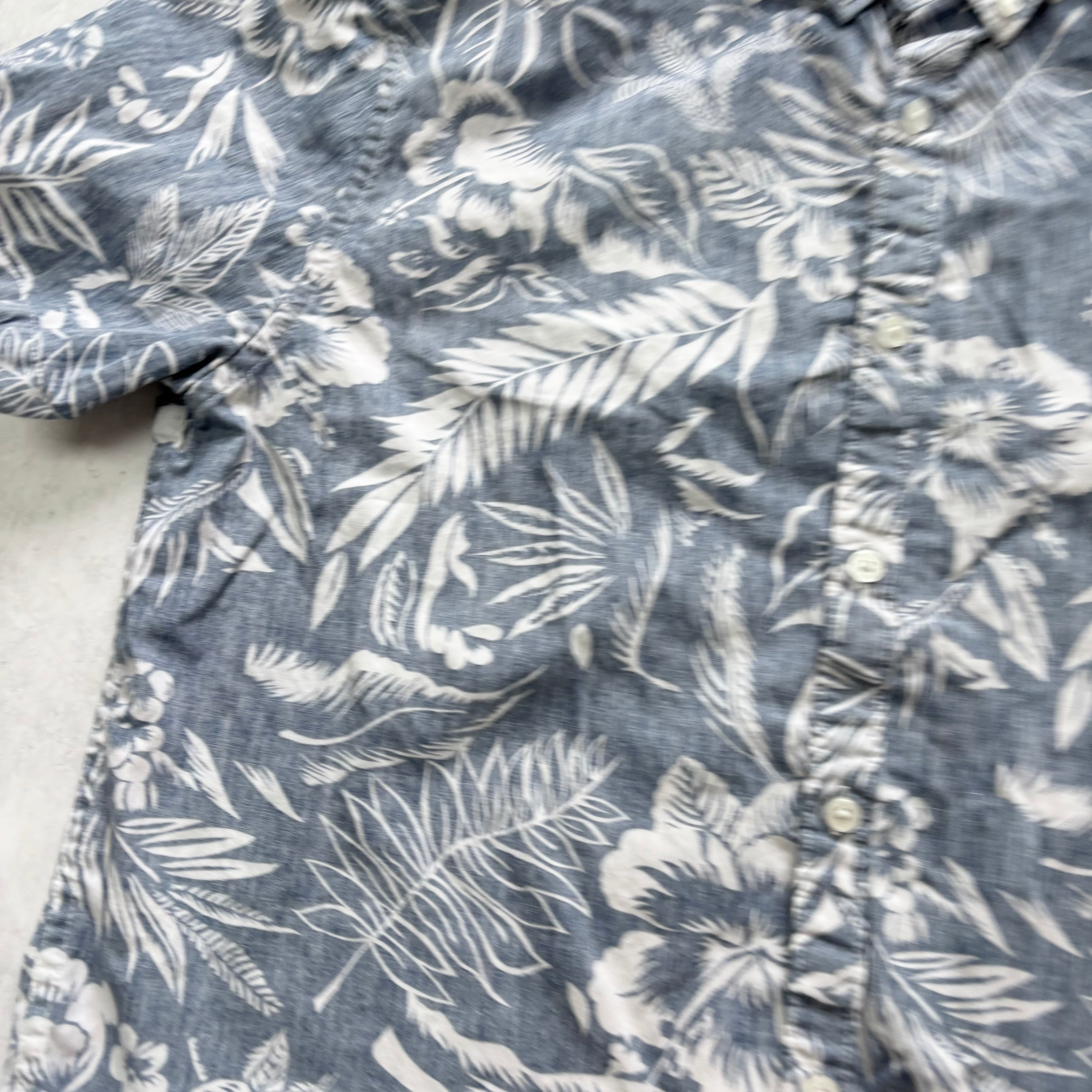 Hawaiian Shirt Mens Large Blue Aloha Short Sleeve Cotton Slim Fit (E)