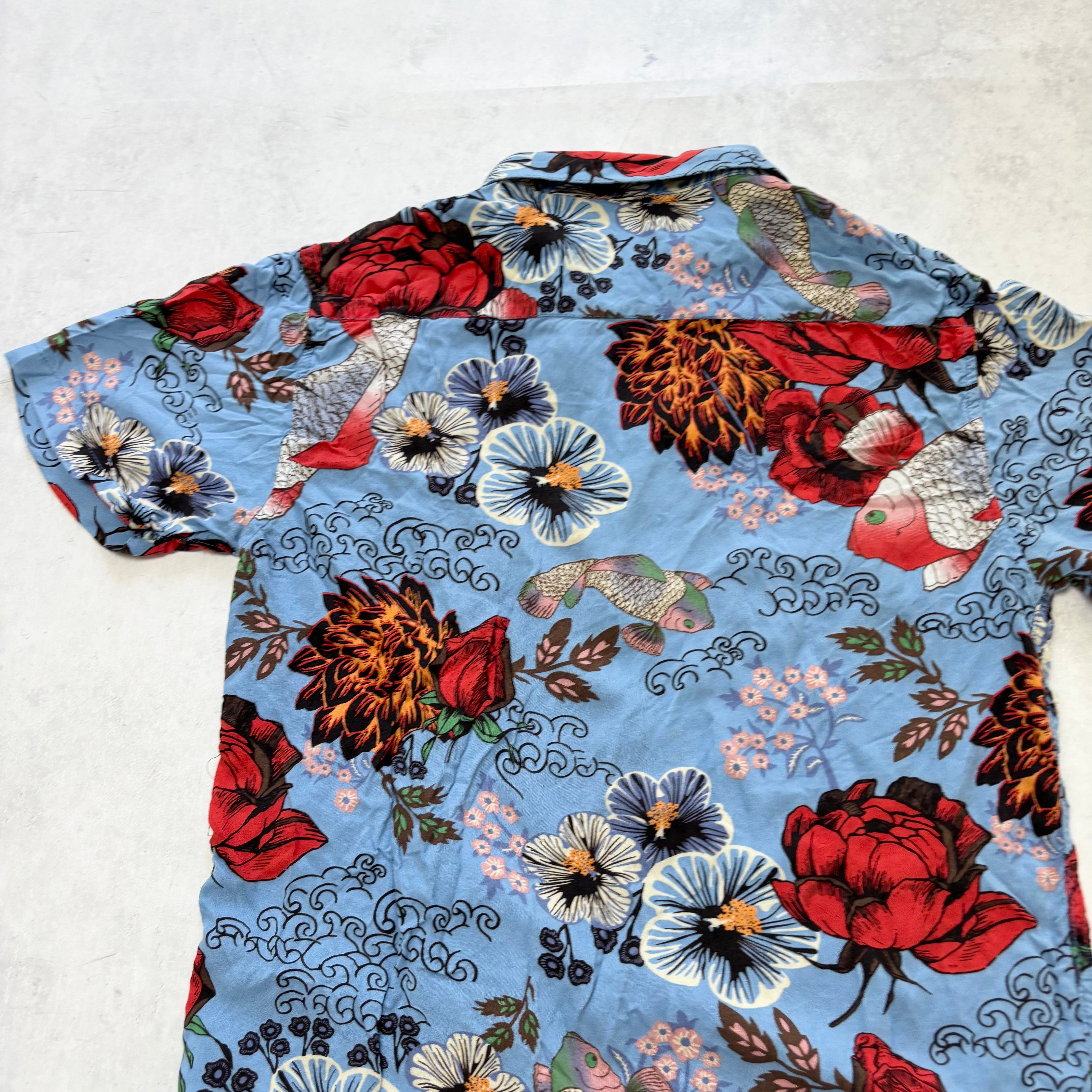 Hawaiian Shirt Mens Medium Blue Regular Fit Short Sleeve Viscose (E)