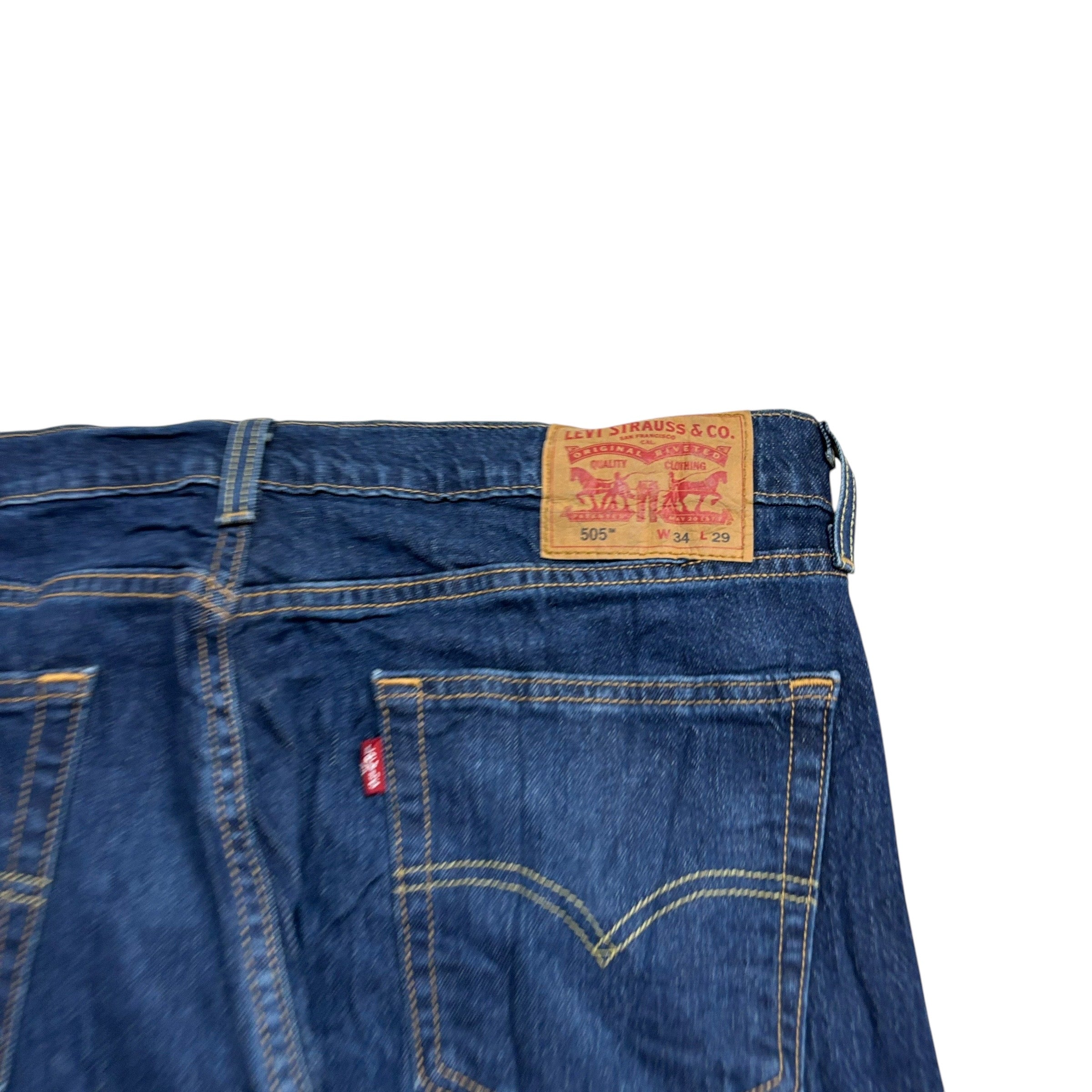 Levis 505 Jeans W34 L29 Mens Dark Blue Regular Straight Fit Stretch Denim (E)