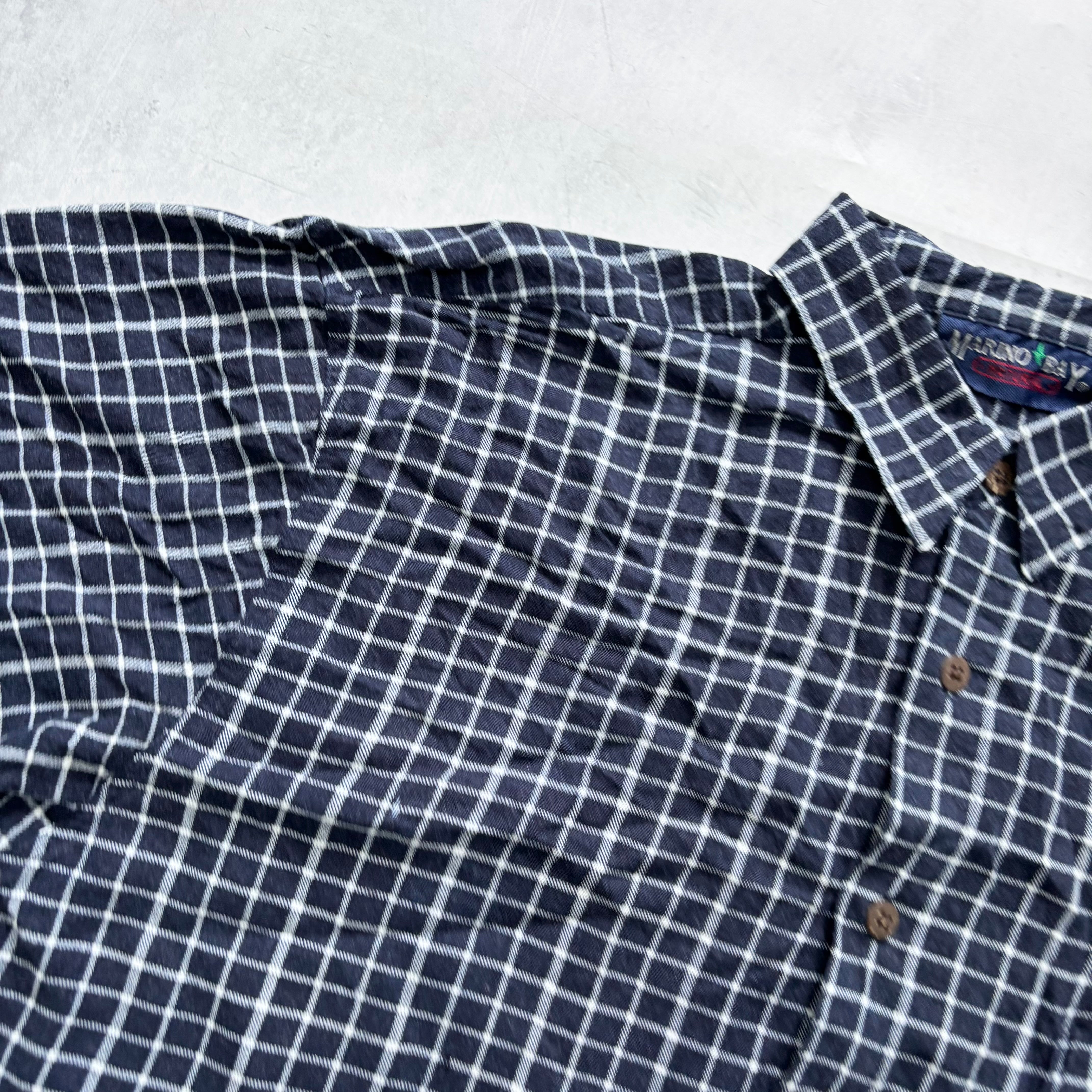 Vintage Shirt Mens Large Blue Checked Short Sleeve (E)