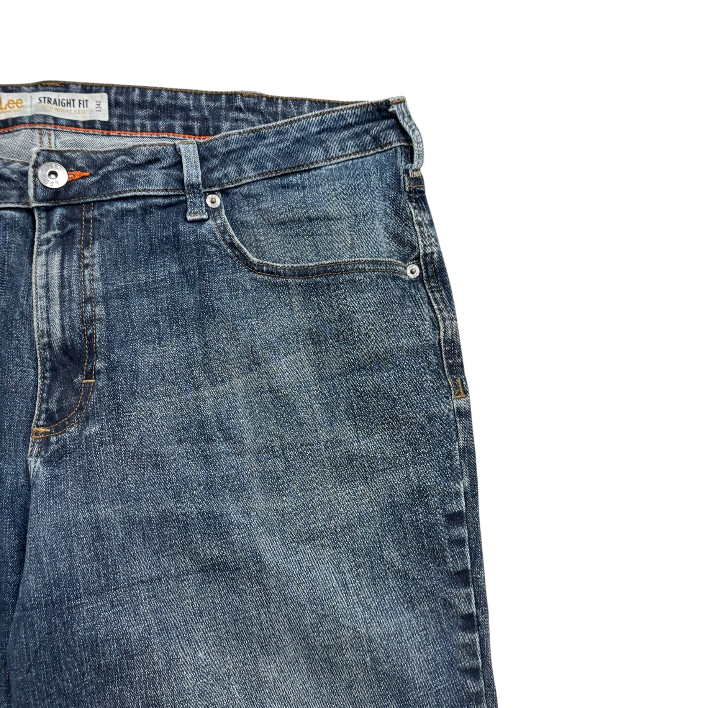 Lee Jeans W42 L29 Mens Mid Blue Regular Straight Fit Stretch Denim