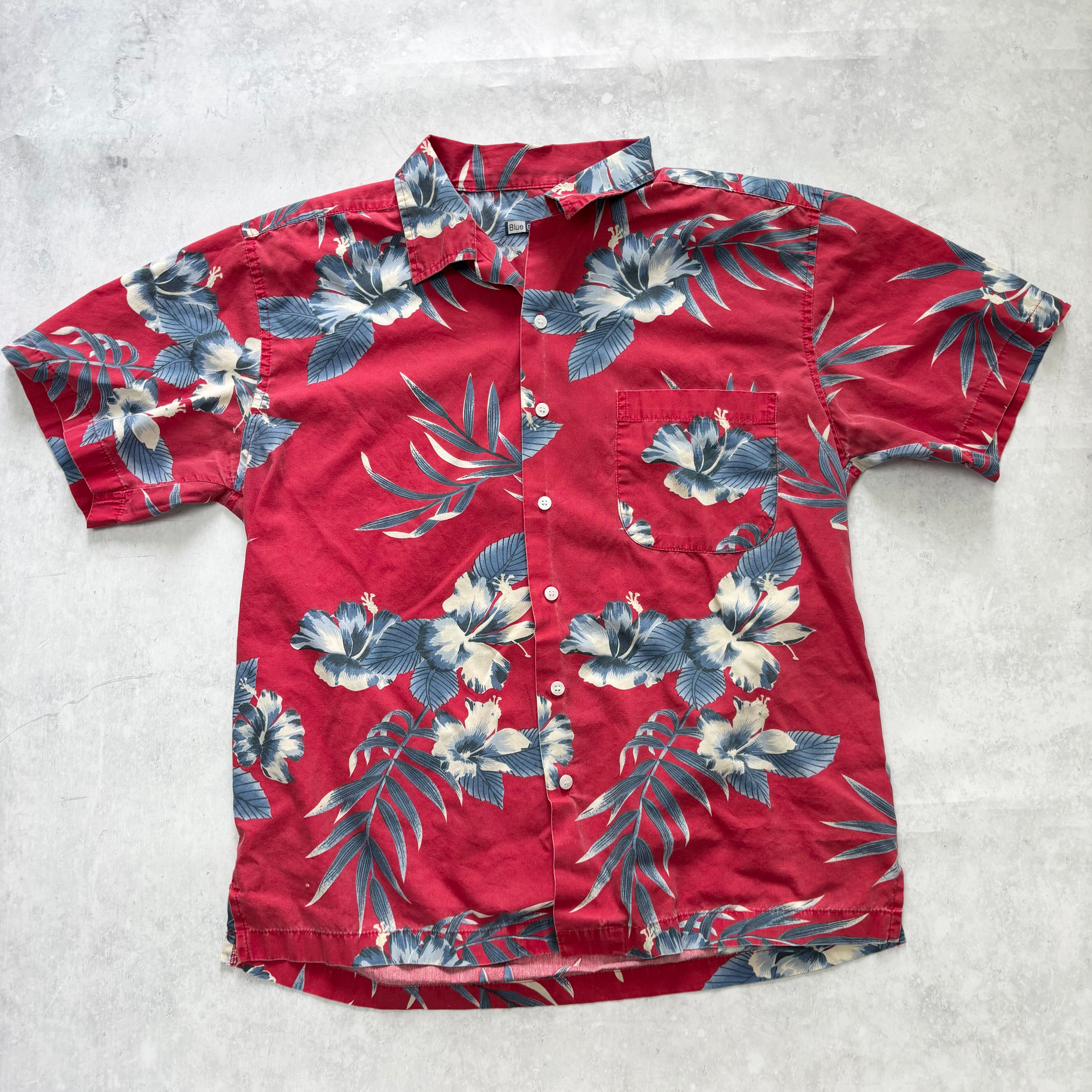Vintage Hawaiian Shirt Mens Medium Red Floral Aloha Short Sleeve Cotton