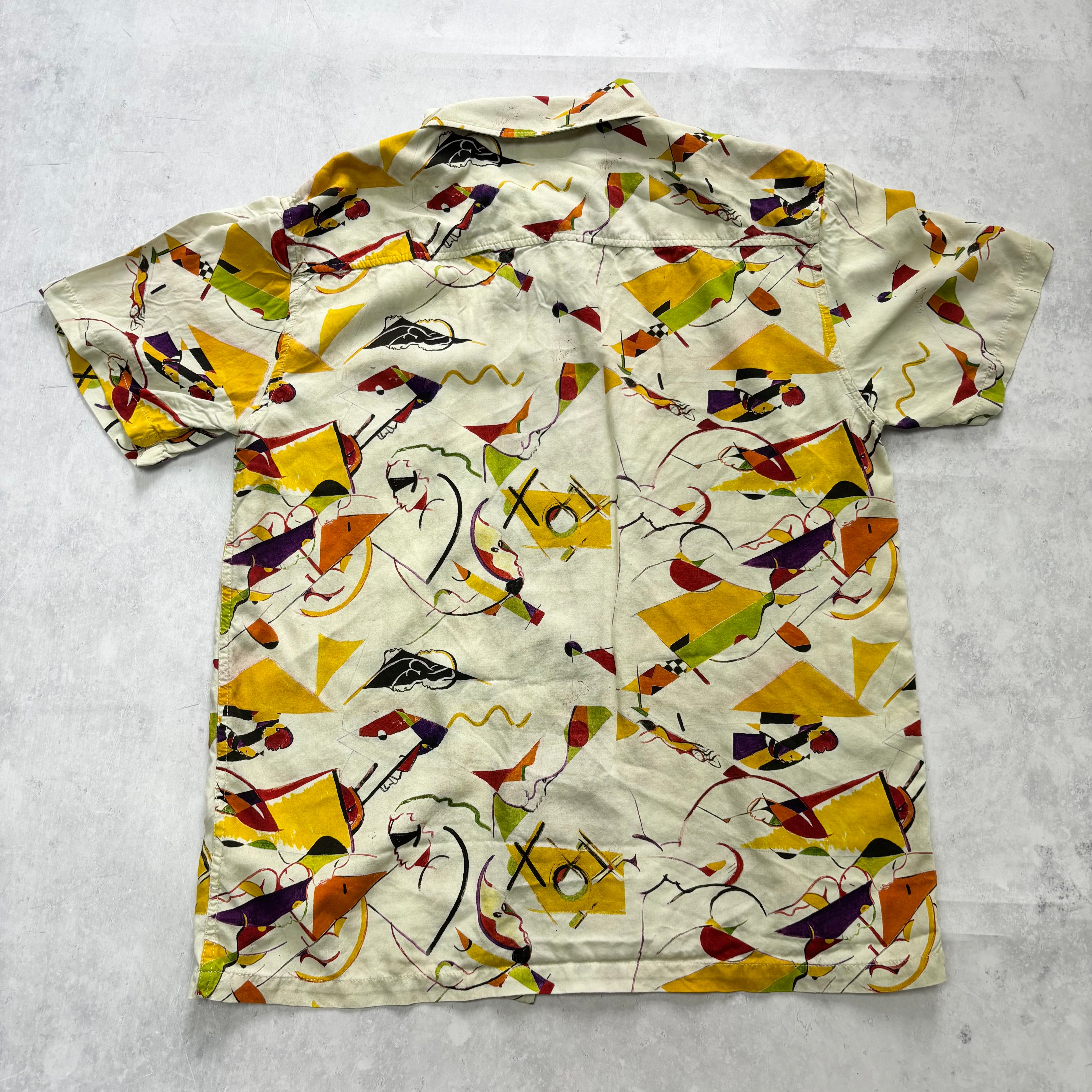 Huf Shirt Mens Small Multicoloured Abstract Art Short Sleeve Rayon (E)