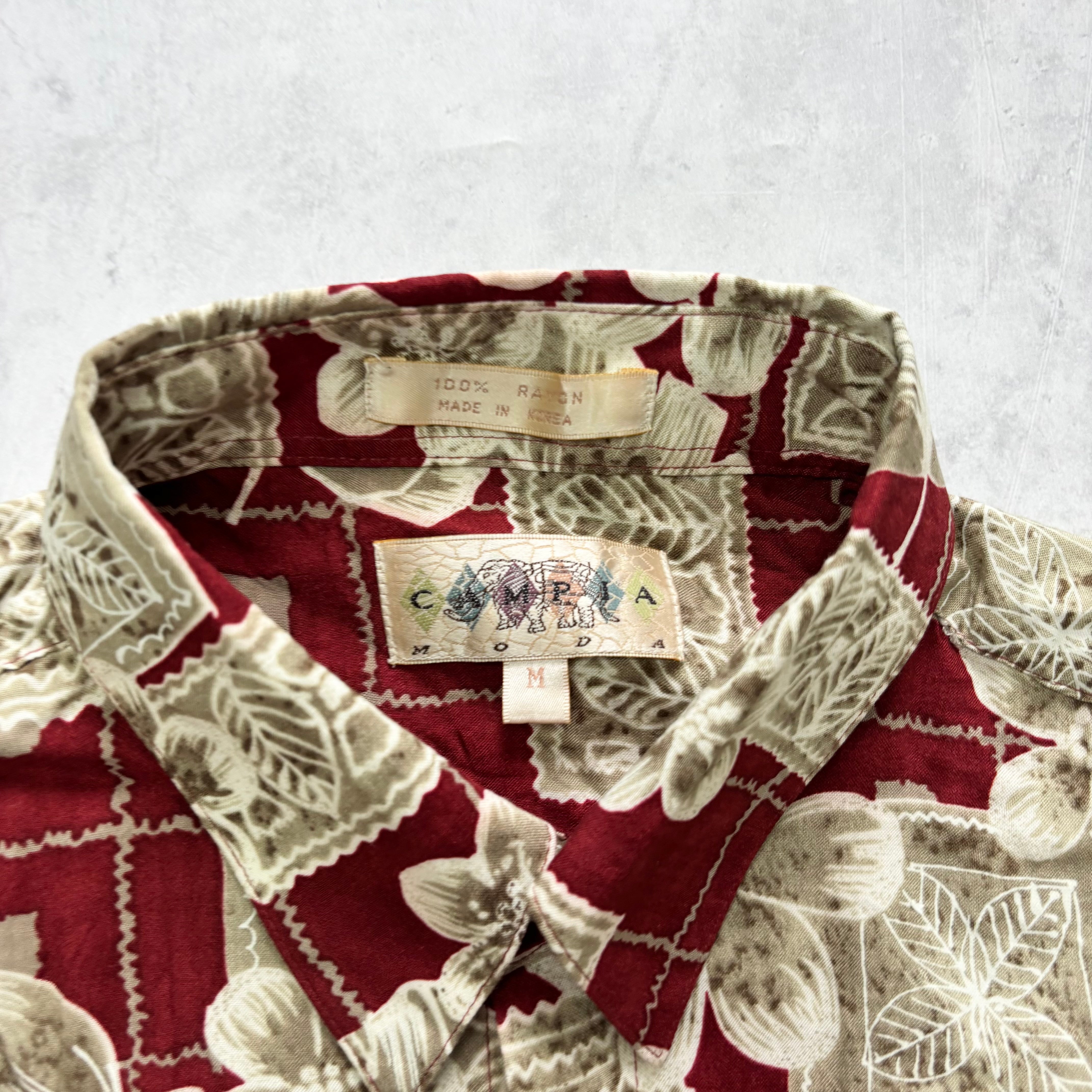 Vintage Hawaiian Shirt Mens Medium Red Floral Aloha Short Sleeve Rayon (E)