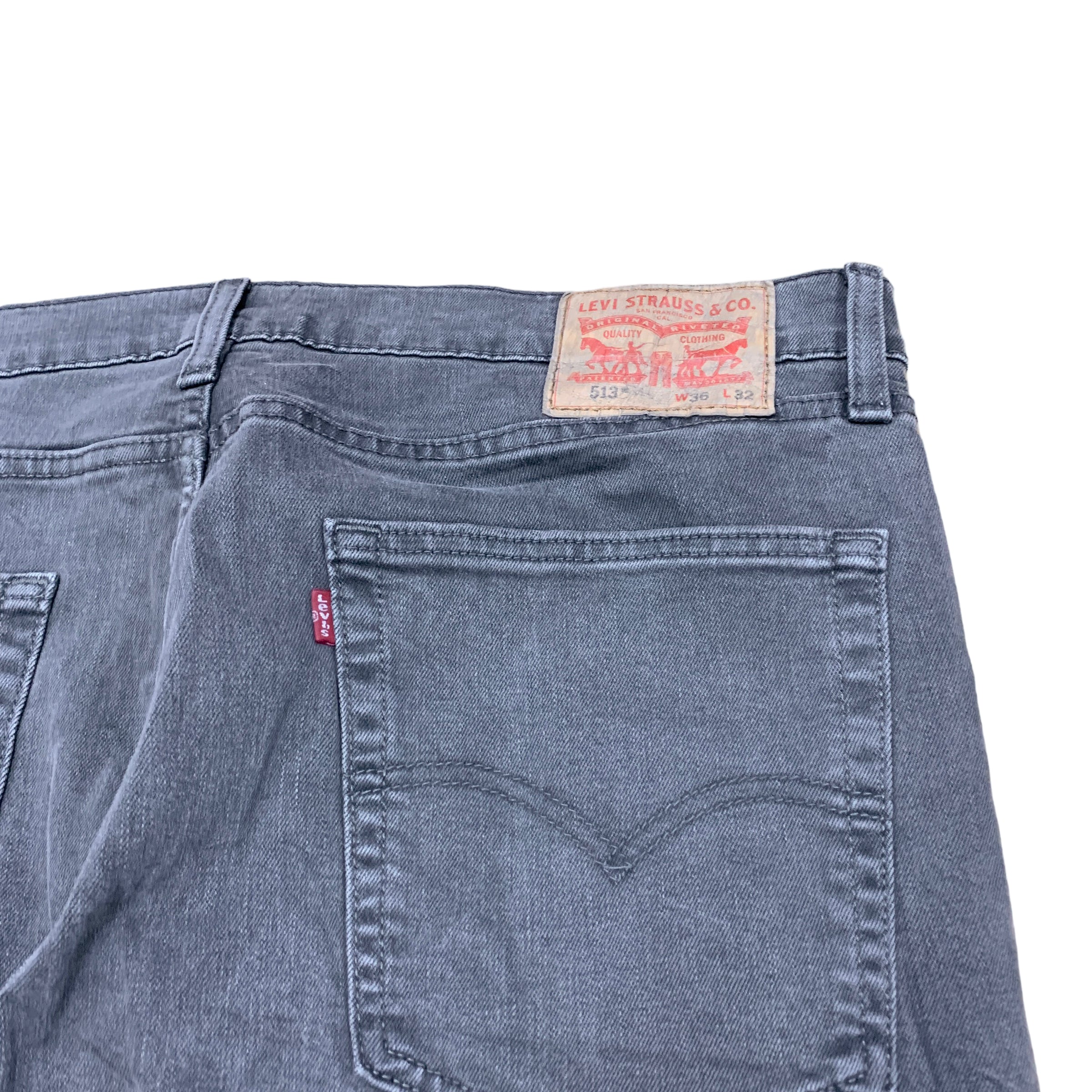 Levis 513 Jeans W38 L32 Mens Grey Slim Straight Fit Stretch Denim