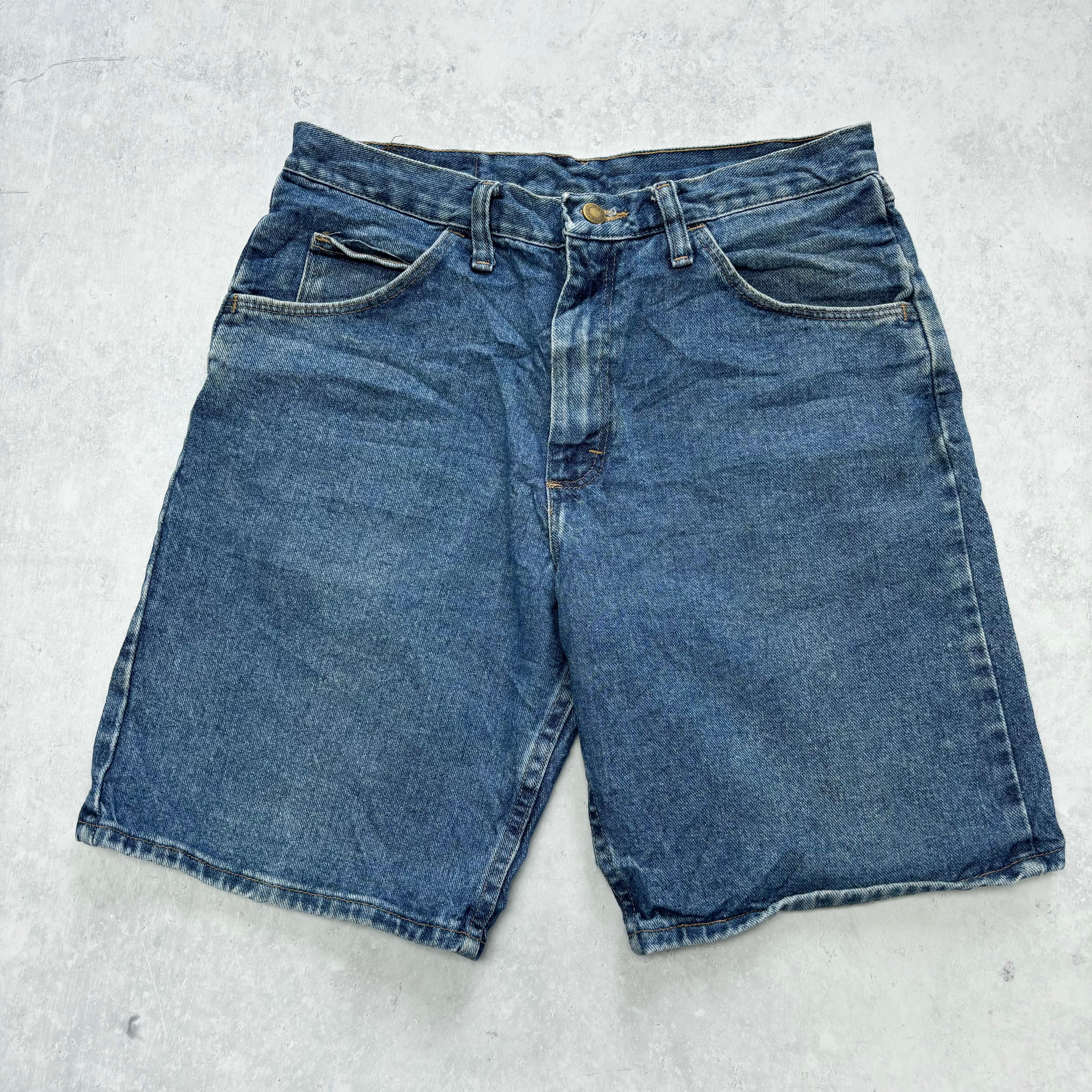 Vintage Wrangler Jorts W30 Mens Denim Shorts Mid Blue Baggy Relaxed Fit