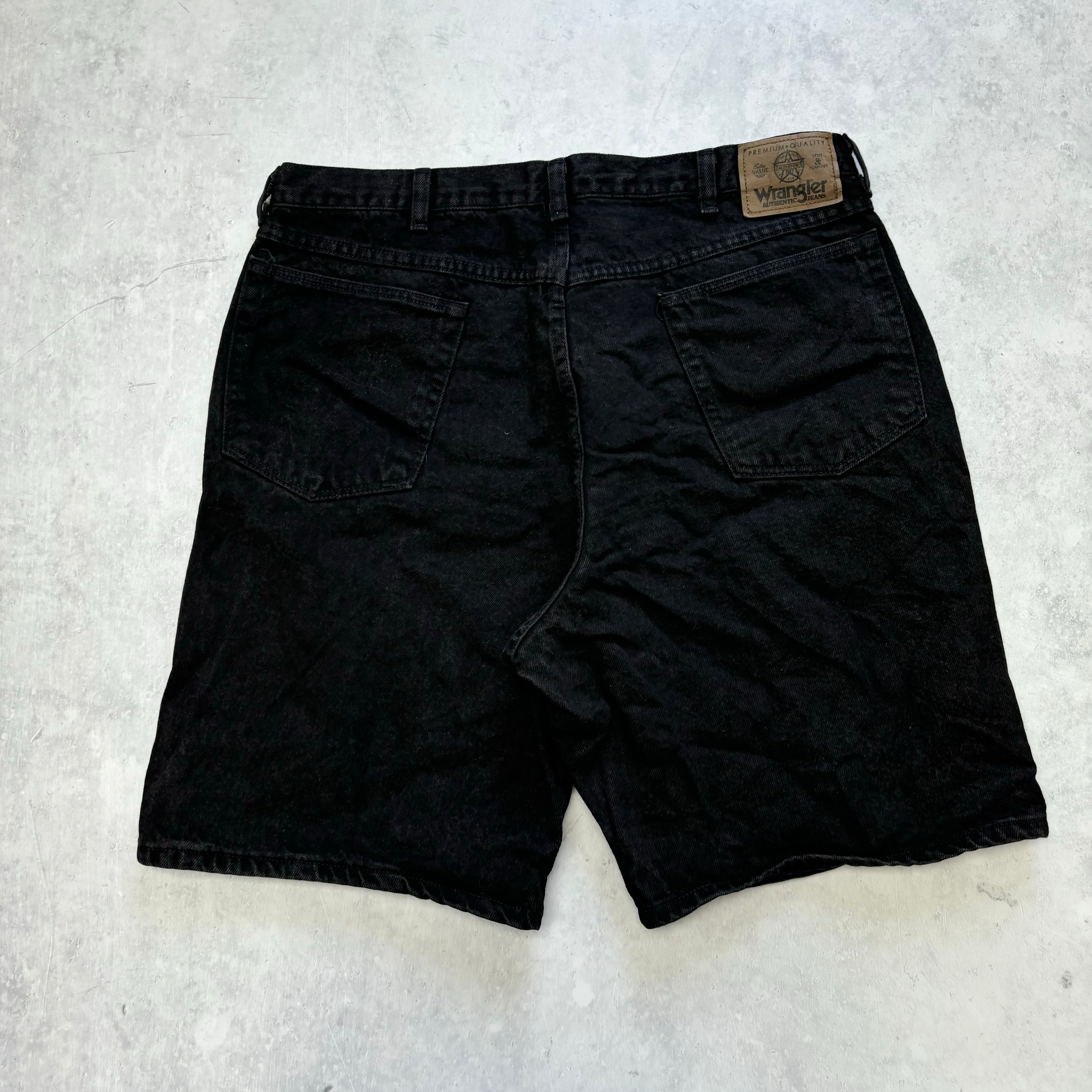 Vintage Wrangler Jorts W36 Mens Denim Shorts Black Baggy Relaxed Fit