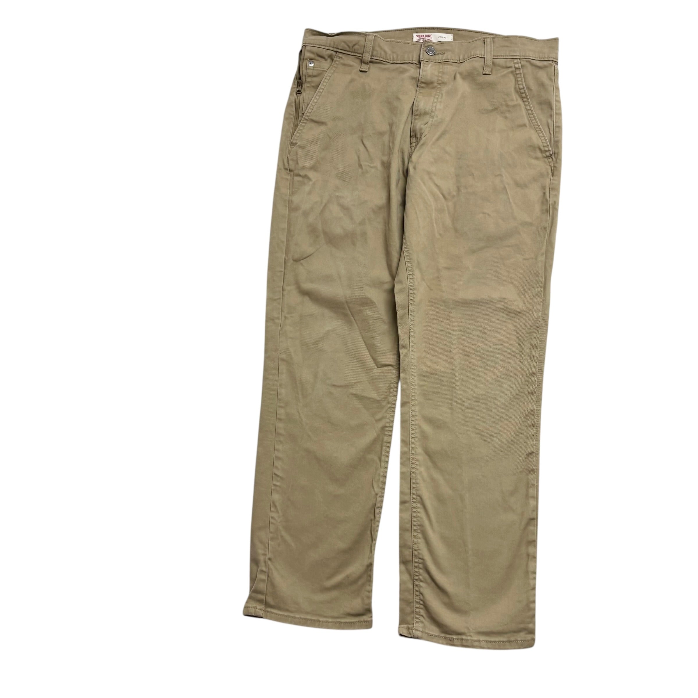 Levis Signature Trousers W34 L29 Mens Beige Athletic Straight Stretch Pants (E)