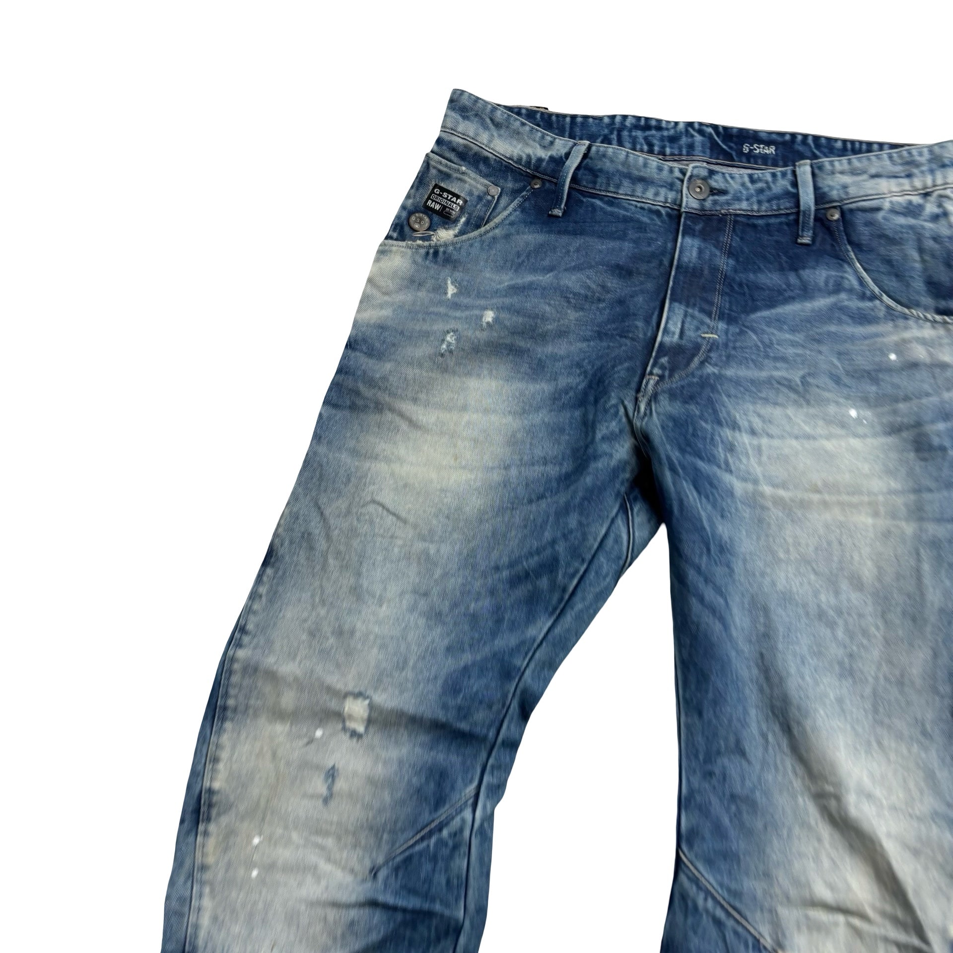 G Star Raw ARC 3D Loose Tapered Jeans W34 L34 Mens Mid Blue Distressed