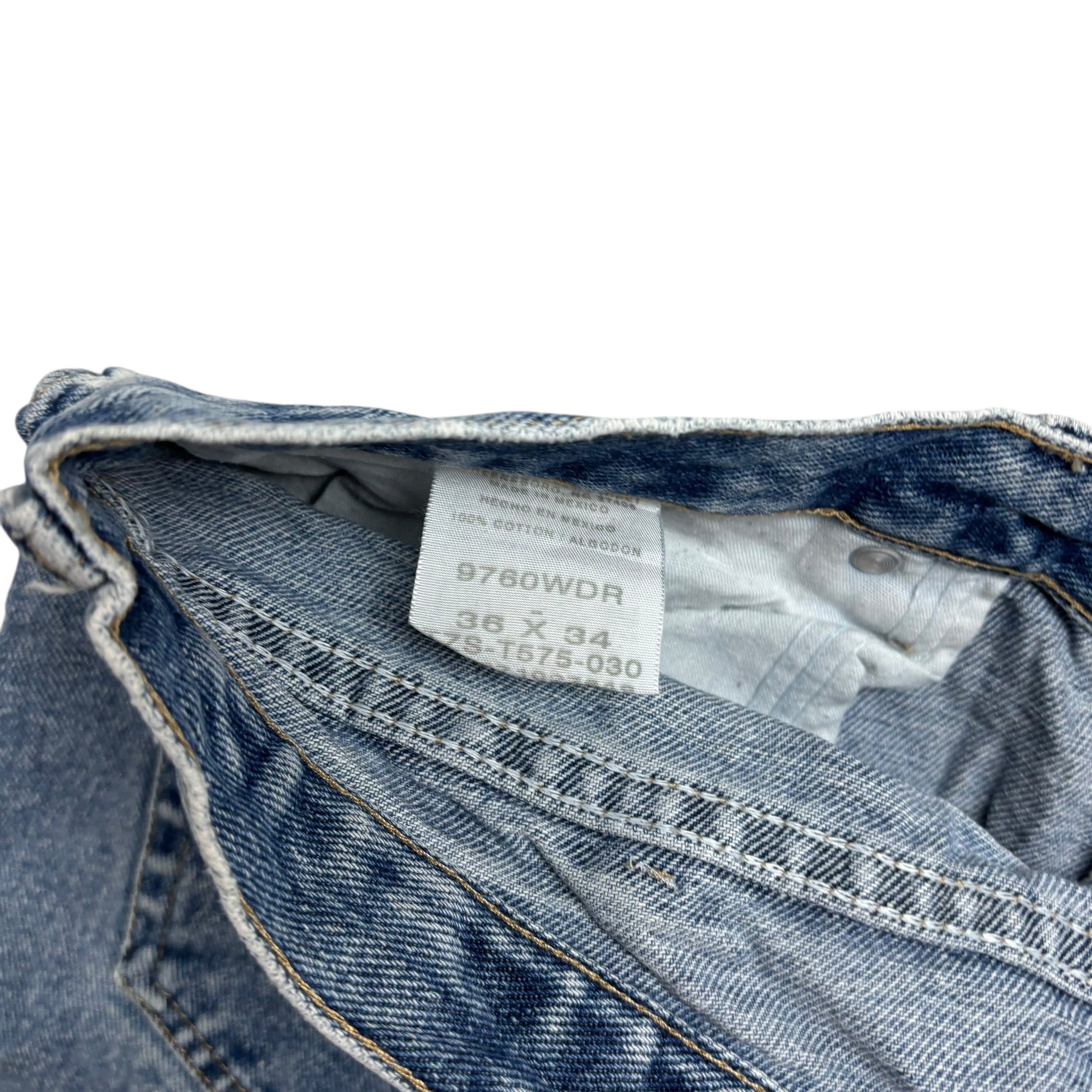 Wrangler Denim Shorts W36 Mens Mid Blue Cut Off 7in Regular Fit Vintage