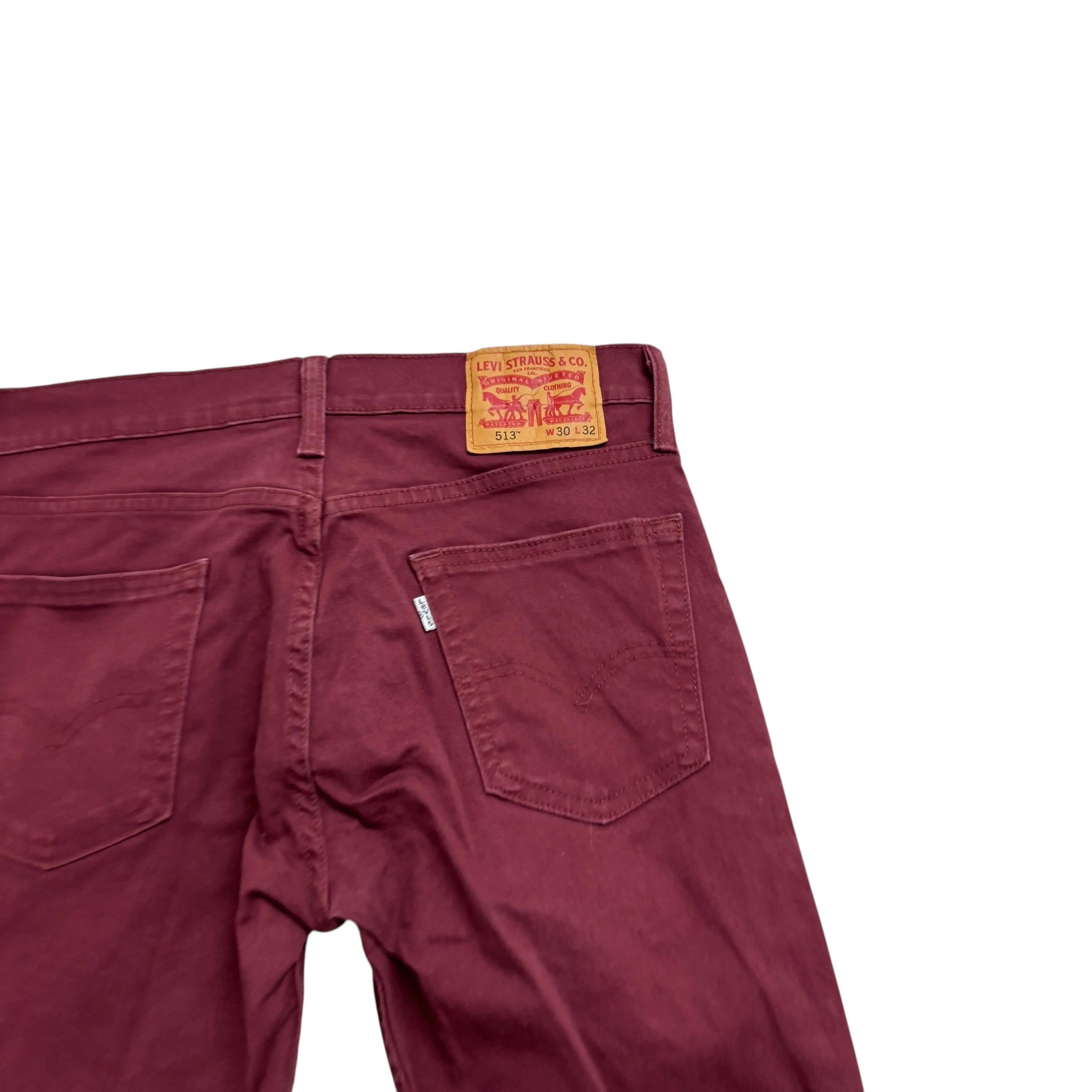 Levis 514 Jeans W30 L29 Mens Burgundy Slim Straight Fit Stretch Denim