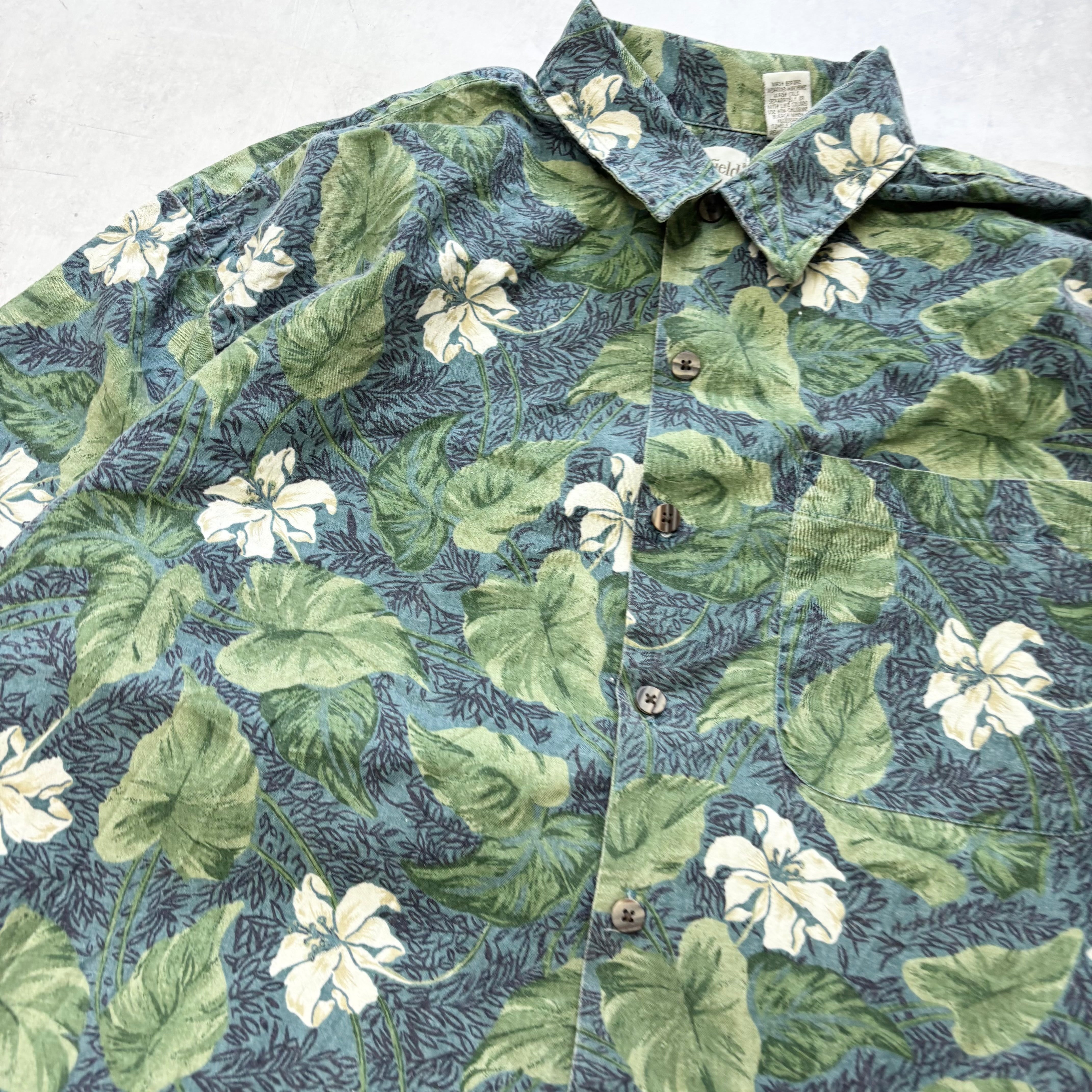 Vintage Hawaiian Shirt Mens Large Blue Floral Aloha Short Sleeve Cotton (E)