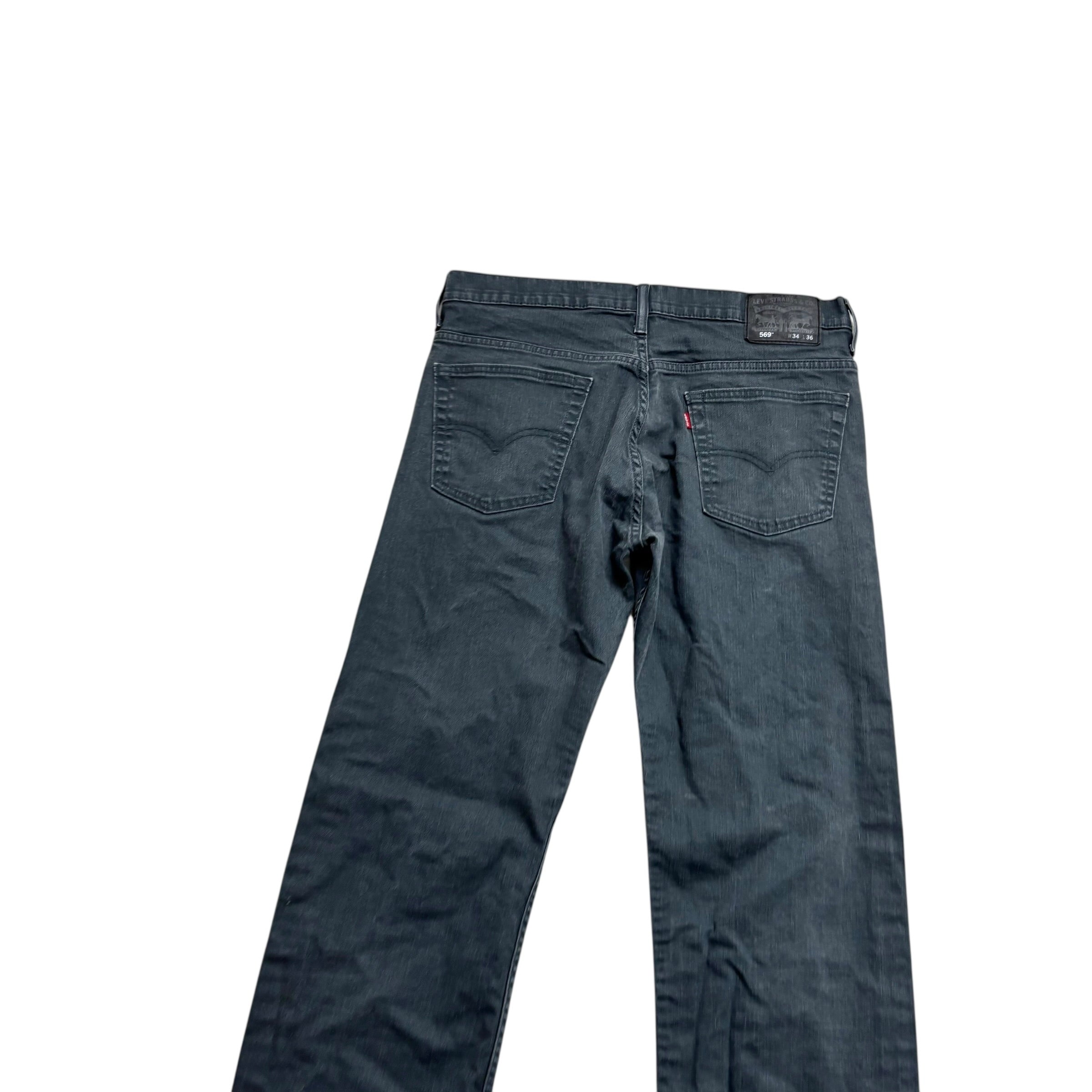 Levis 569 Jeans W34 L35 Mens Grey Baggy Relaxed Straight Fit Stretch Denim (E)