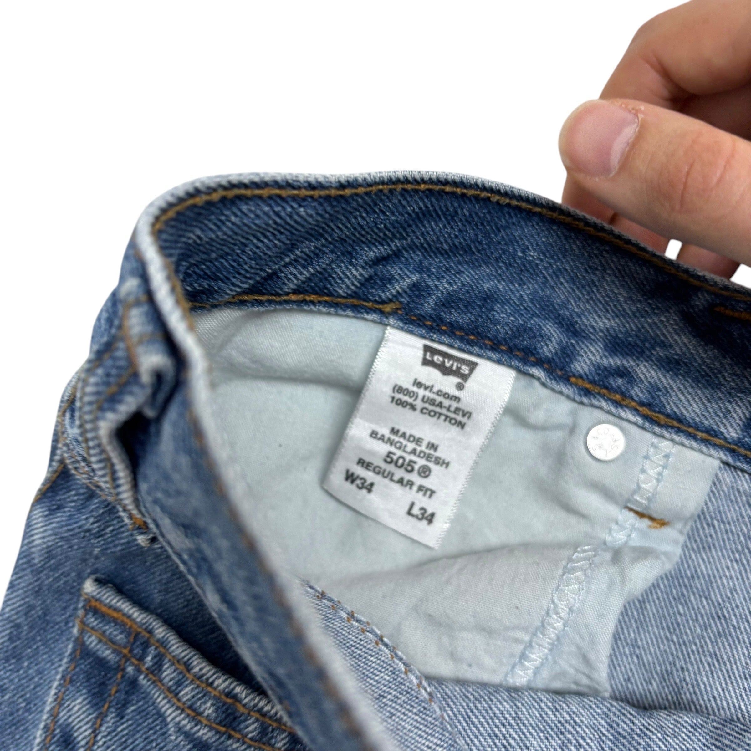 Levis 505 Jeans W34 L34 Mens Mid Blue Regular Straight Fit Vintage Denim (F)