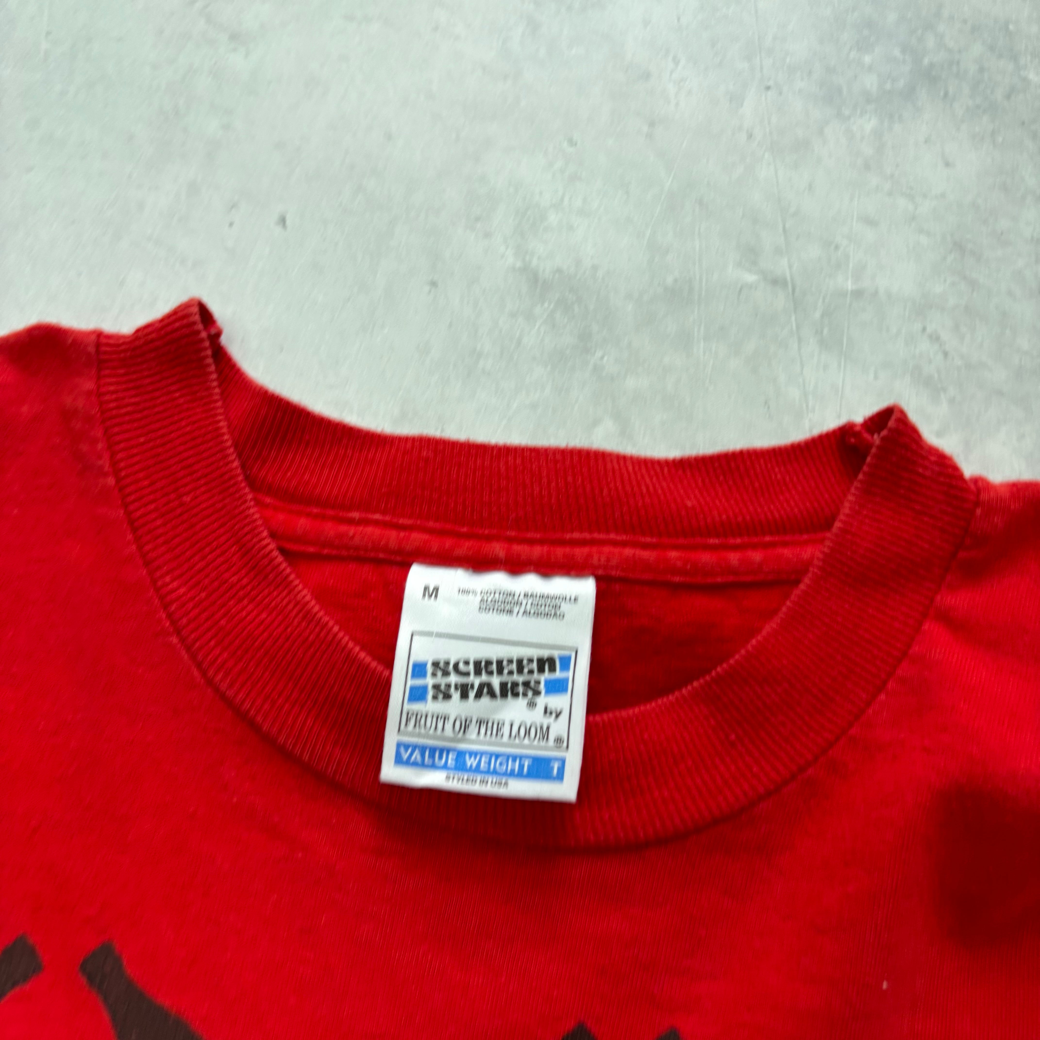 Vintage T Shirt Mens Medium Red Single Stitch Graphic Print 90s Euro 96