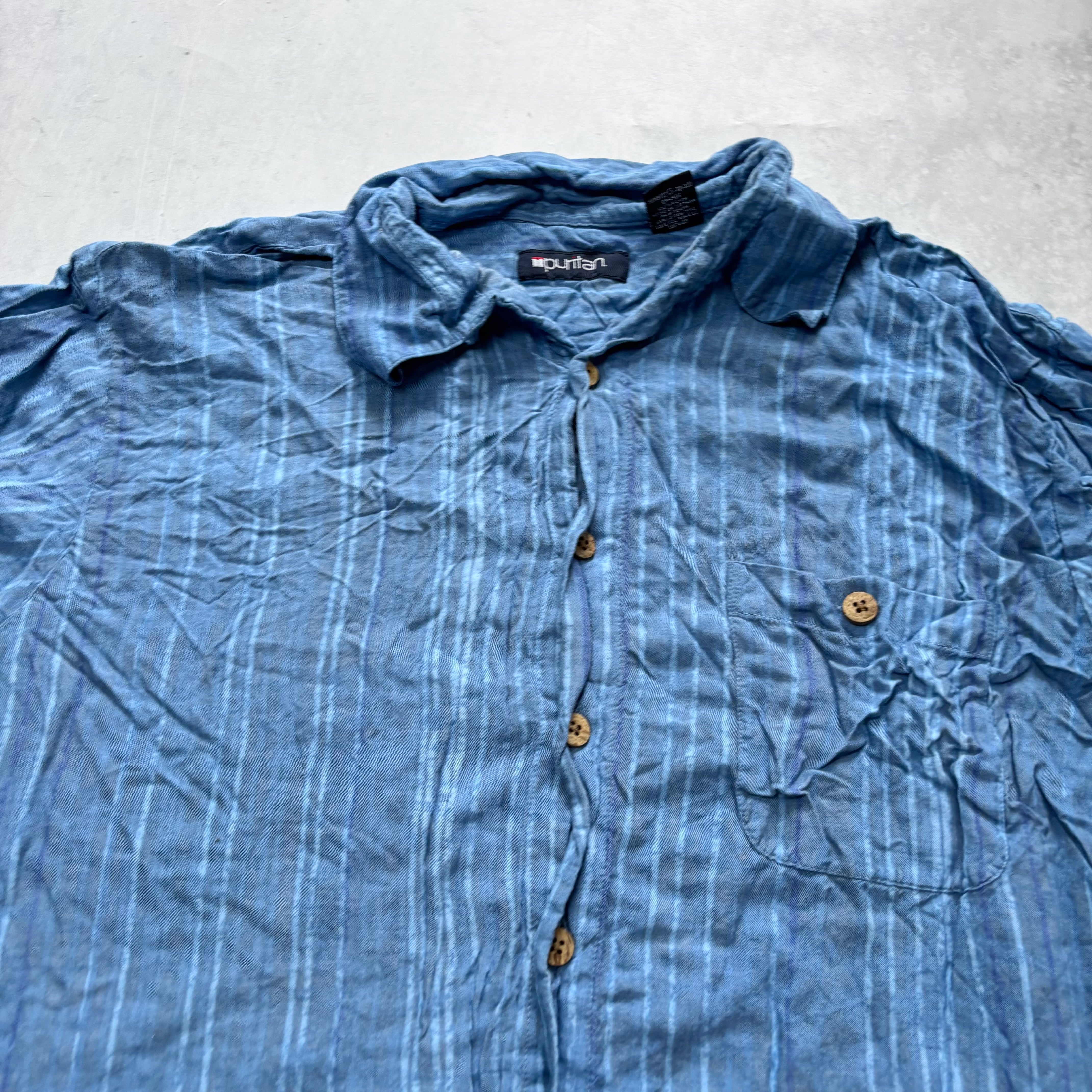 Vintage Hawaiian Shirt Mens Large Blue Floral Aloha Short Sleeve Rayon