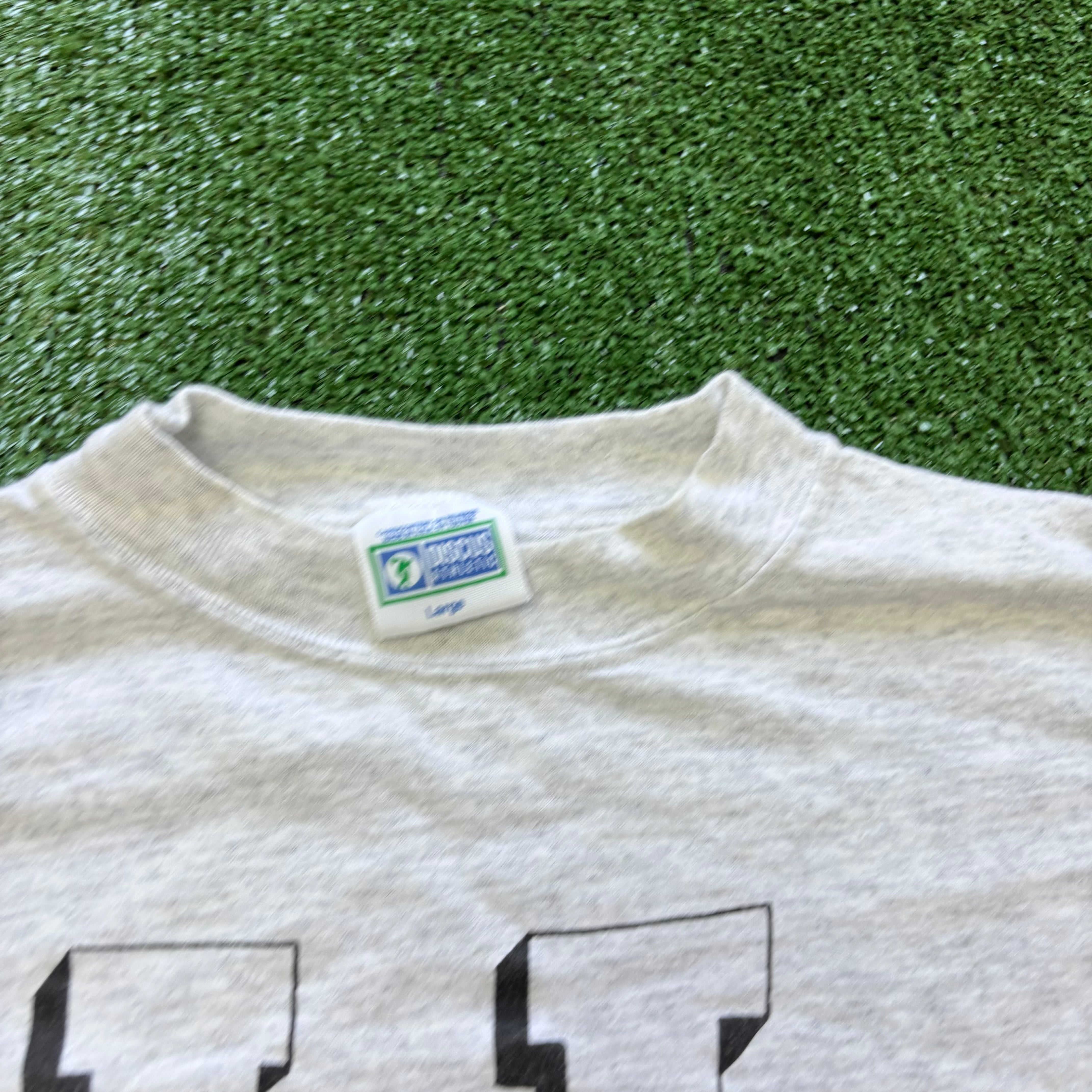 Vintage T Shirt Mens Medium Grey Graphic Print 90s USA Longsleeve