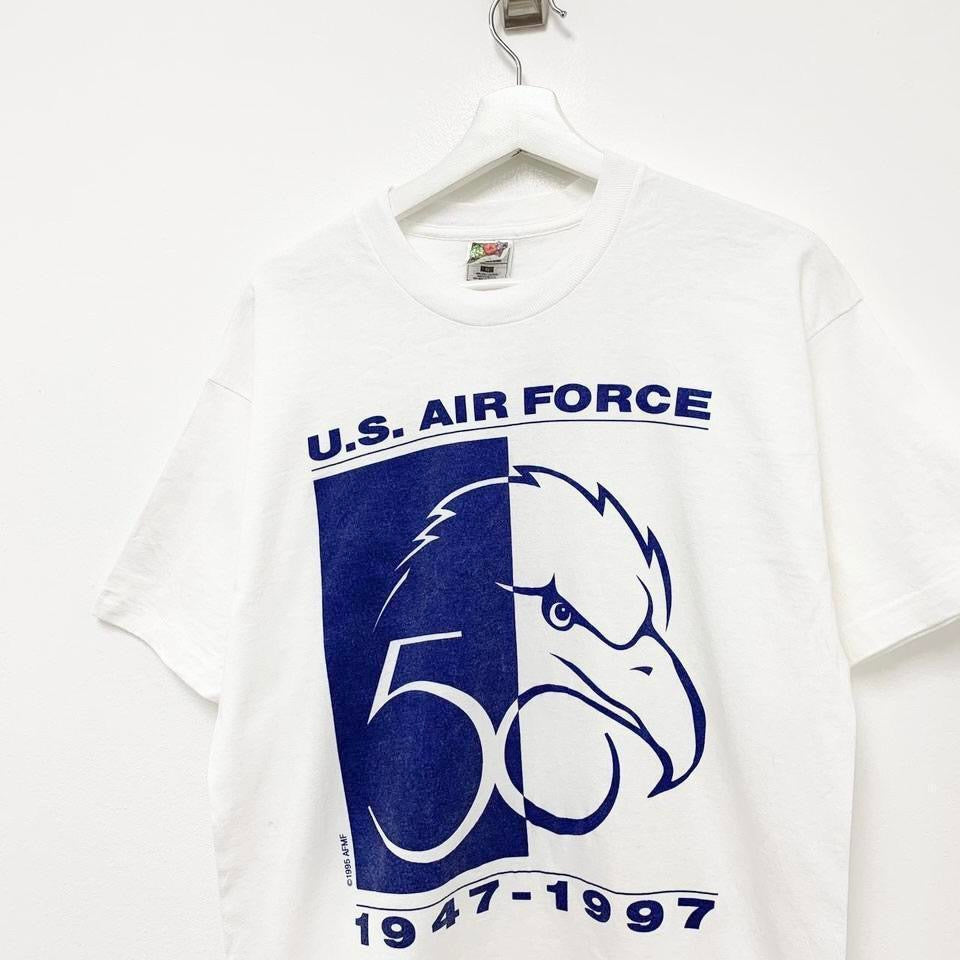 Vintage T Shirt Mens Large White Single Stitch Graphic Print 90s USA Air Force