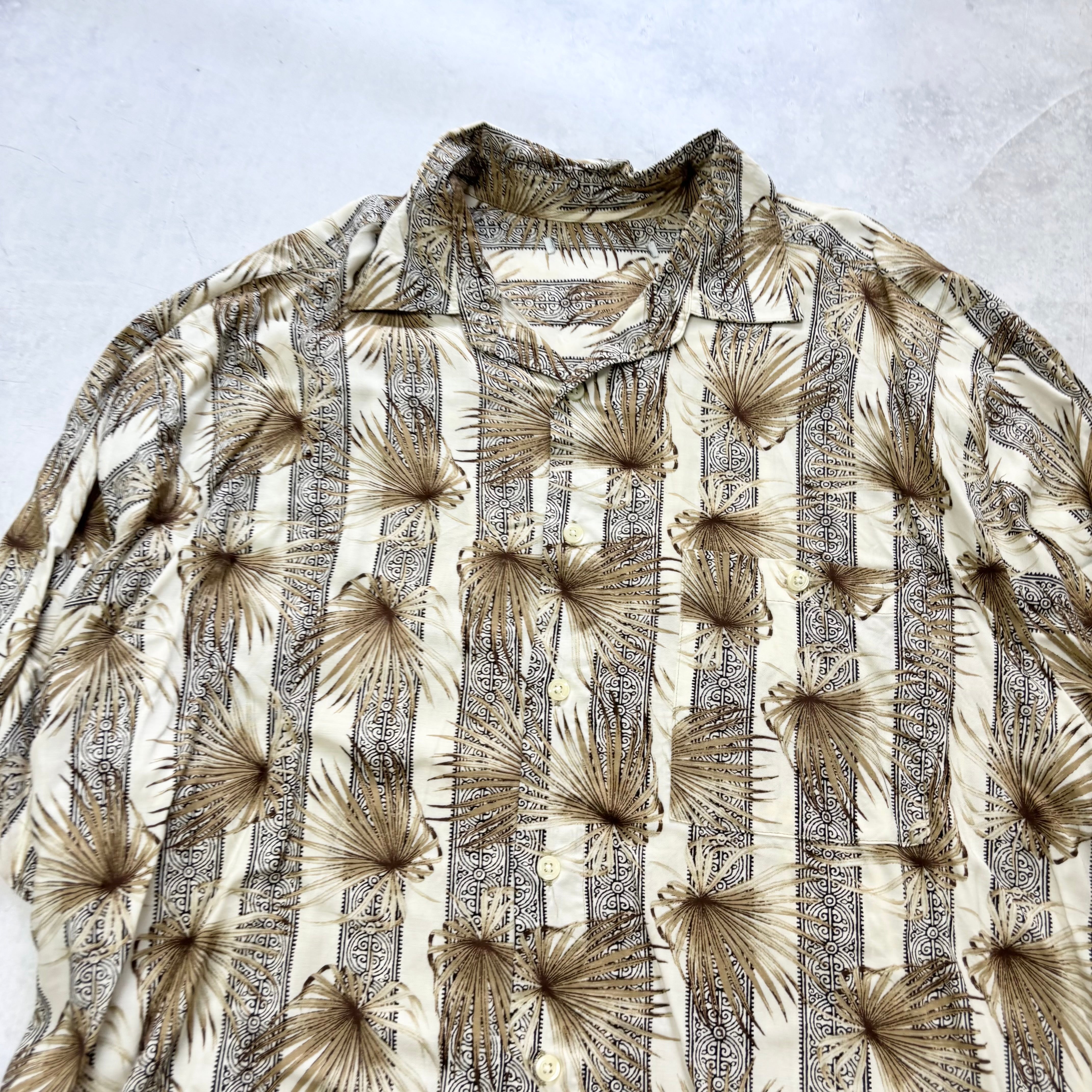 Vintage Hawaiian Shirt Mens Large Gold Floral Aloha Short Sleeve (E)