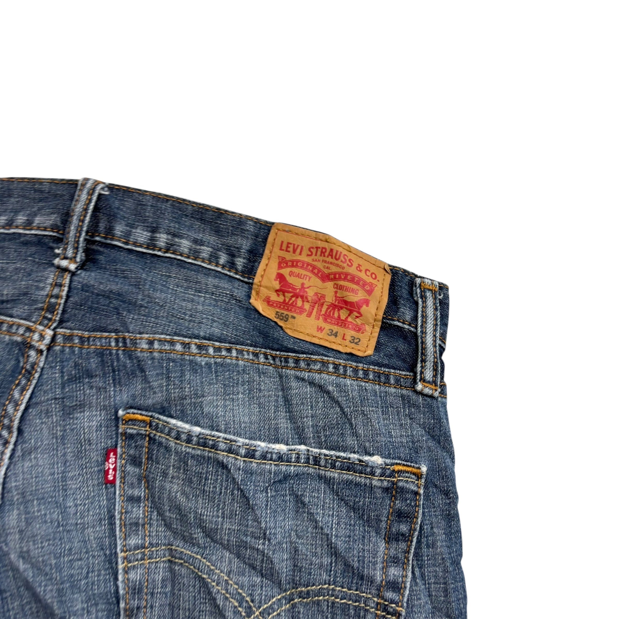 Levis 559 Jeans W34 L32 Mens Dark Blue Baggy Relaxed Straight Fit Denim (E)